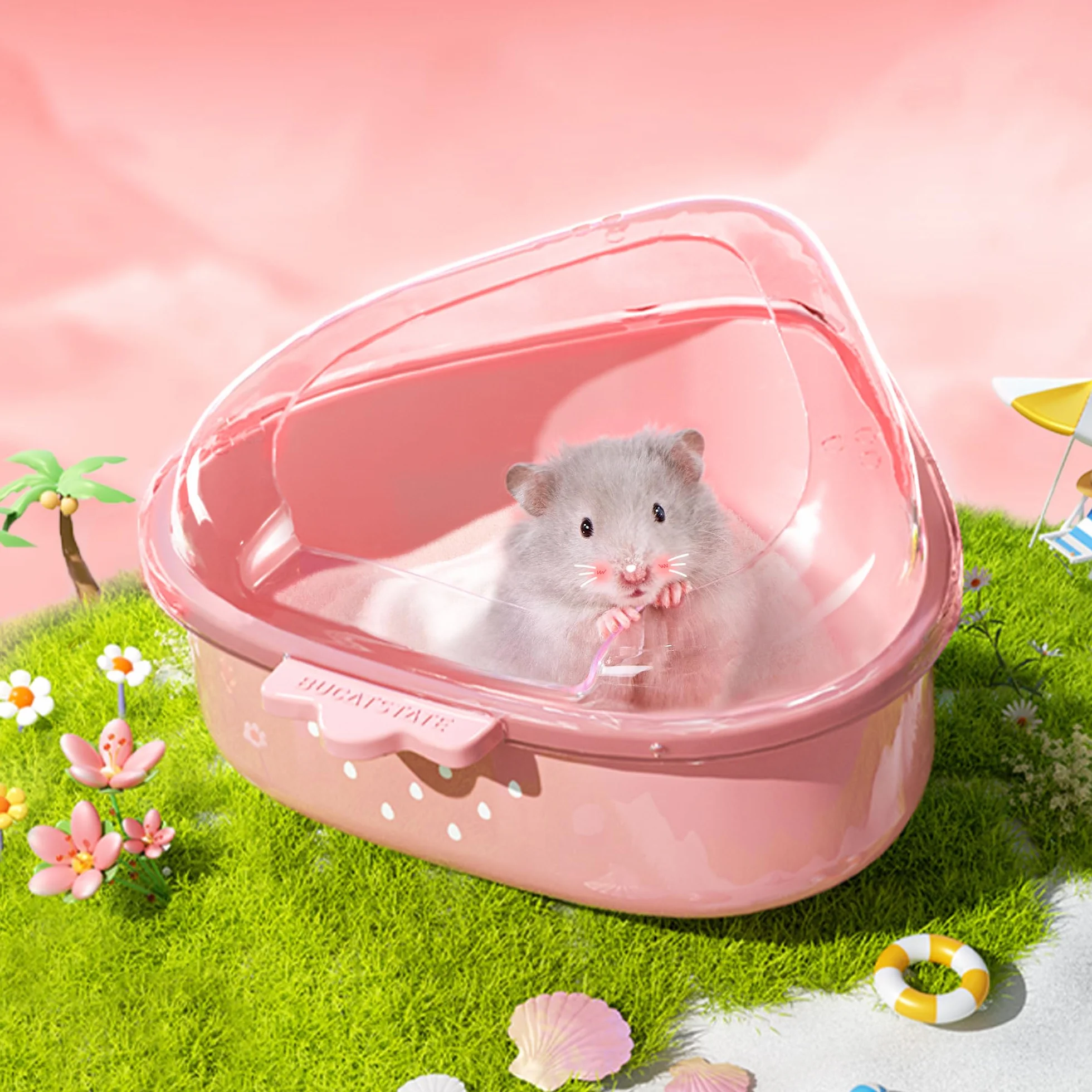 BUCATSTATE Bac à sable pour hamster - Bac à sable avec pelle - Pour chinchilla, ours dorés, gerbiers (rose solide)