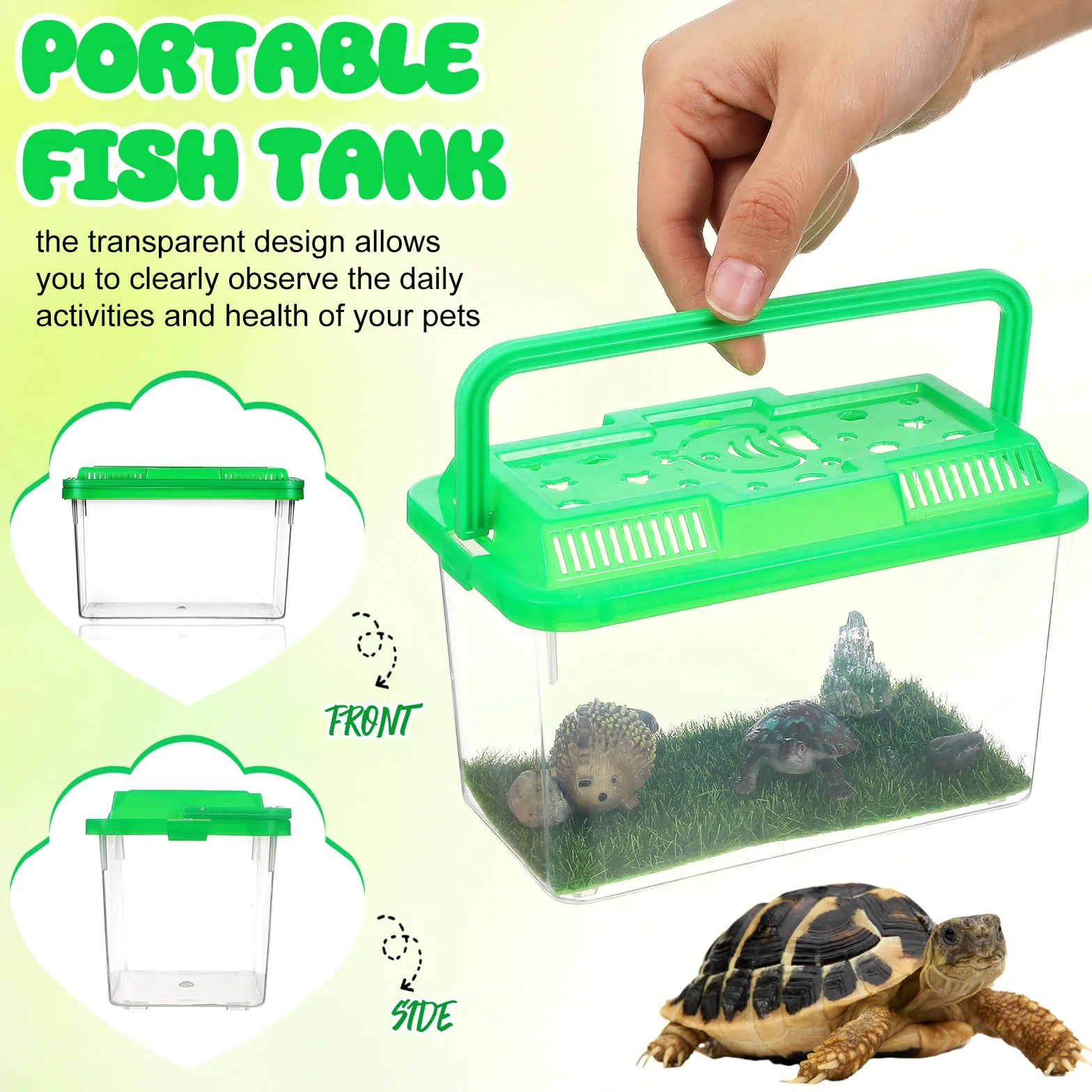 Transporteur Portable pour Tortues et Poissons avec Poignée, Aquarium en ABS Transparent