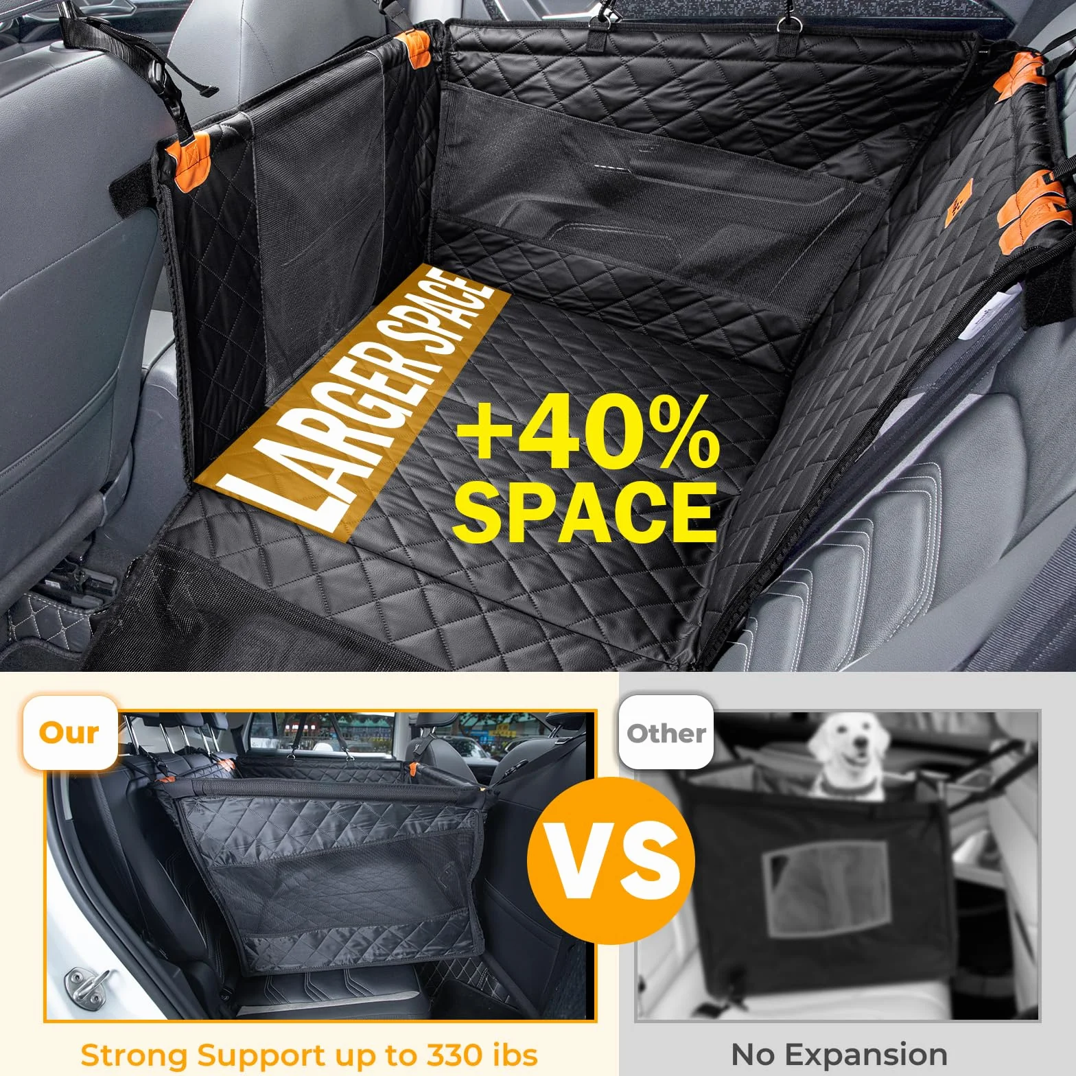 Pecute Siège Auto Chien XL 70x61 cm Coussin Cuir PU Rabattable Fond Rigide Anti-Affaissement Facile à Nettoyer Protection Banquette Arrière