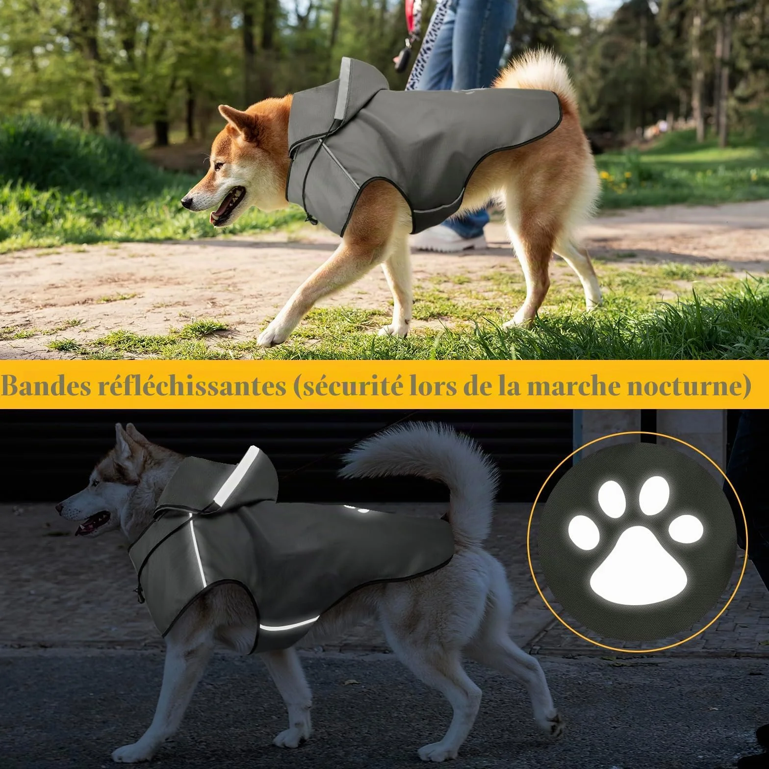 Manteau de Pluie pour Chien Impermeable Étanche Coupe-Vent Réglable avec Capuchon Taille L
