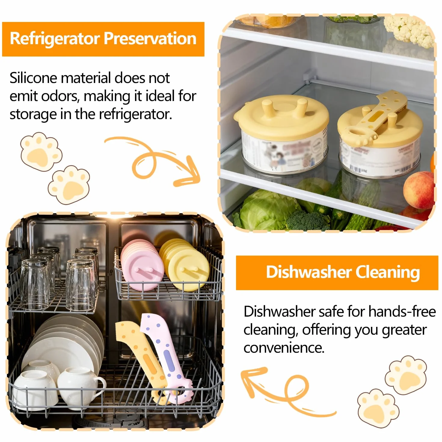 Couvercle Boite de Conserve Silicone Antidérapant D'étanchéité Ouverture Portable Ouvre-Boîte Multifonction pour Chats et Chiens