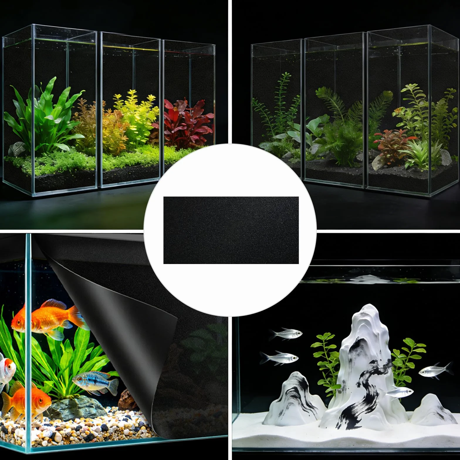 Fond d'aquarium Statique Noir Autocollant PVC 30cm*200cm