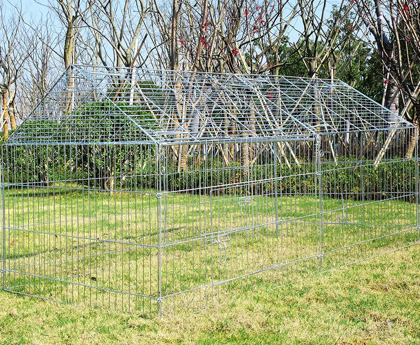 EUGAD Enclos Lapin Pliable avec Toit et Voile Solaire, Cage Extérieure en Métal 220x103x85cm
