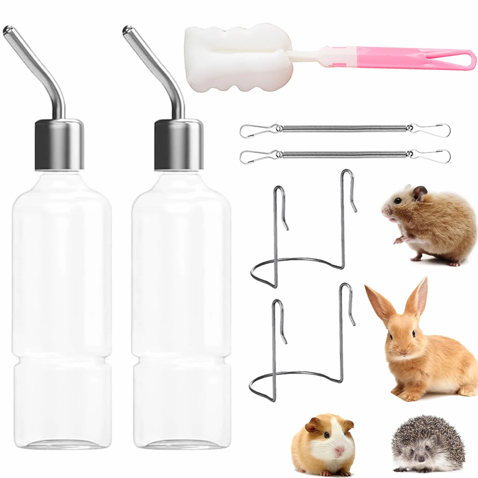 Biberon Lapin 2 Pièces Distributeur Eau Suspendu 350 ML pour Rongeurs Chatons Chiens Hamsters