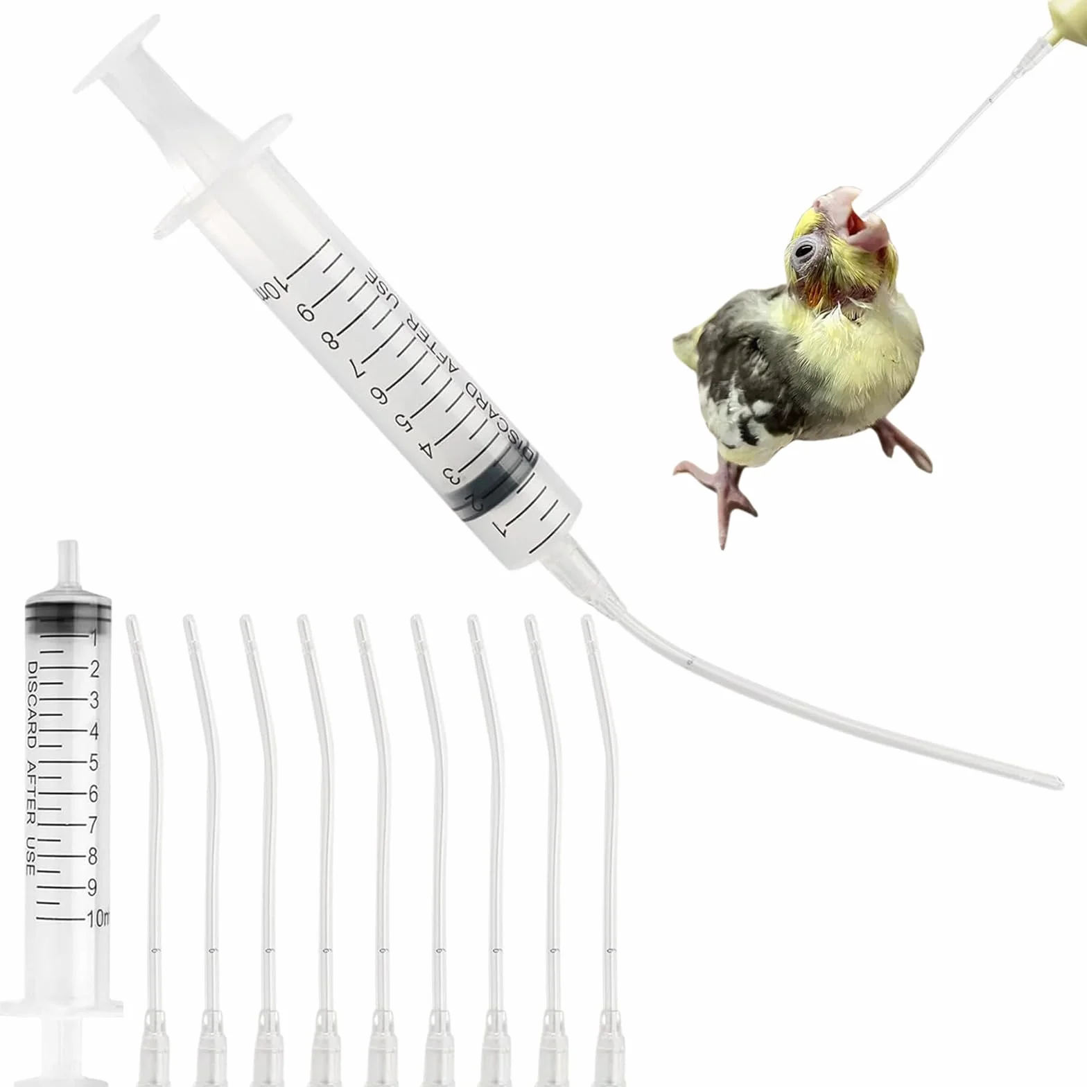 Lot de 12 tuyaux d'alimentation pour jeunes oiseaux avec seringues 10 ml - Accessoires pour pigeons et perroquets