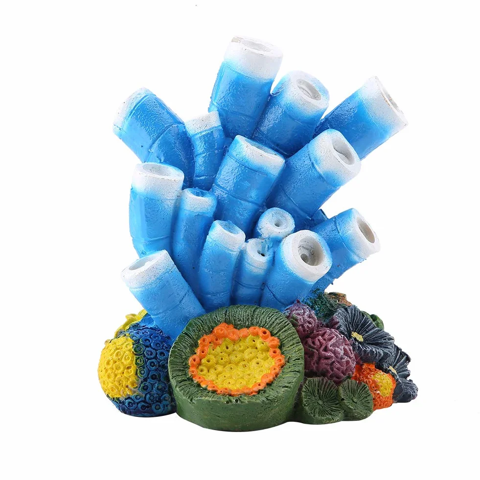 Garosa Décoration Aquarium Corail Coloré avec Étoile de Mer et Pierre Bleue Résine Non Toxique pour Aquarium d'Eau Douce