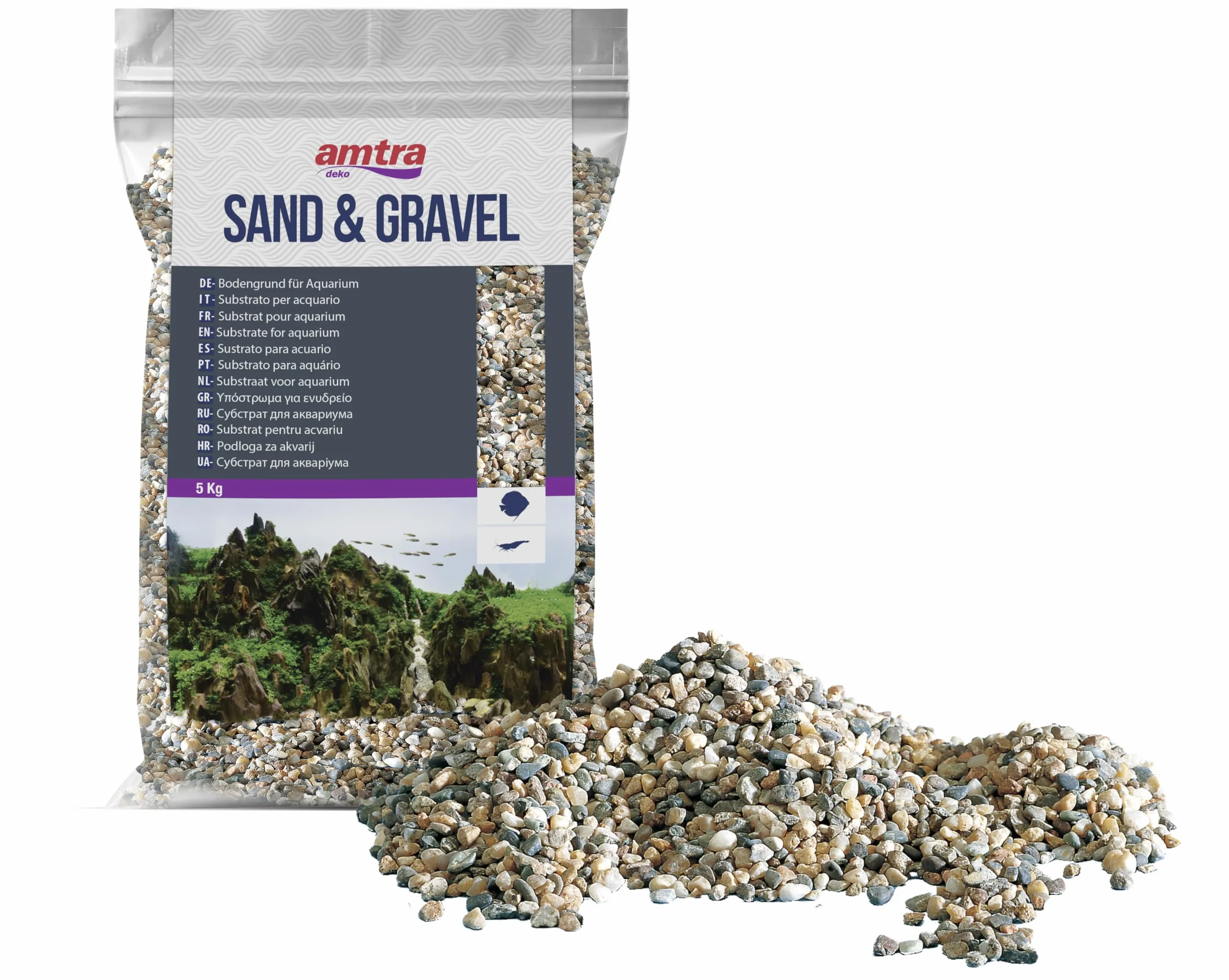 Amtra POLICROMO, Gravier Aquarium Naturels, Sol décoratif, Sable et Graviers Blancs, Grains 3-4 mm, 5 kg