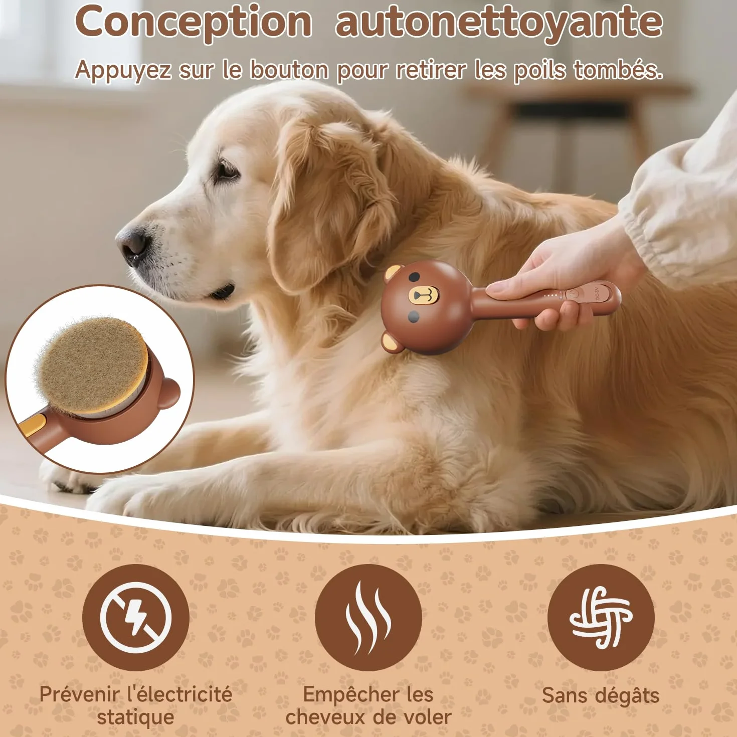 Brosse Chien Chat à Vapeur 3 en 1 Peigne de Massage Rechargeable avec Réservoir d'Eau