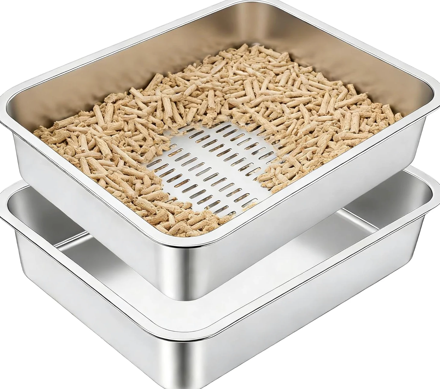 Bac à Litière Chat en INOX, Ouvrez Le bac à litière, Ouvrez la litière pour Grands Chats, Chatons et Lapins, Caisse Chat Litiere XXL, Maisons de Toilette pour Chats,Anti-Odeurs, 40x30x10cm