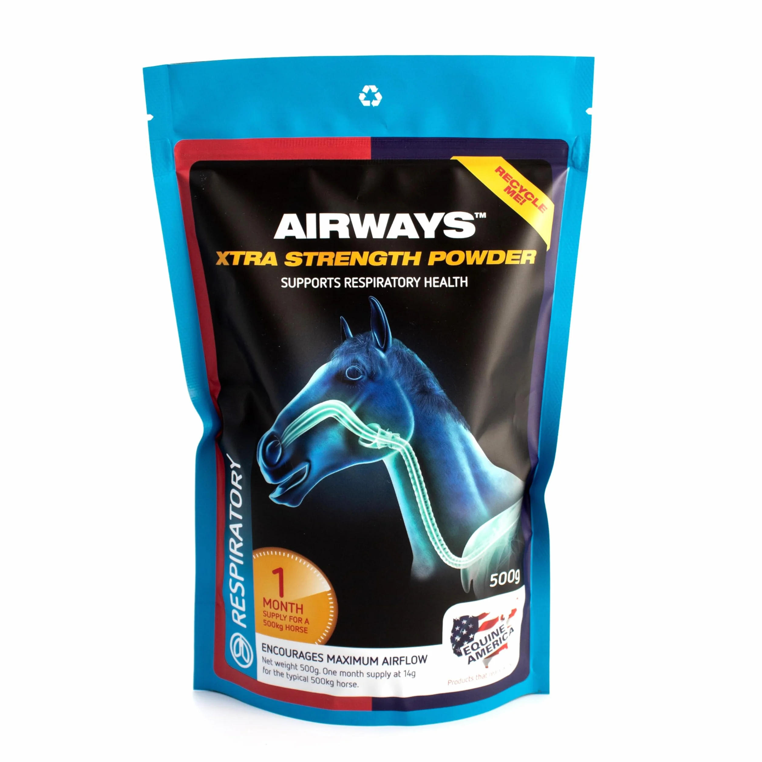 Equine America Airways Xtra Force | Premium prêt pour l'utilisation du supplément Cheval & Poney | pour l'assistance respiratoire | 500g.