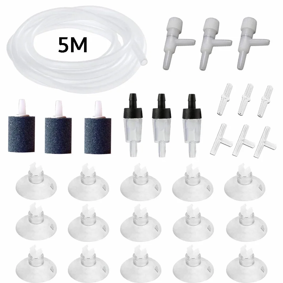 Pompe à air Accessoires pour Fish Tank 31 Pièces 5M Tuyau à air Bulles Pierres Valves