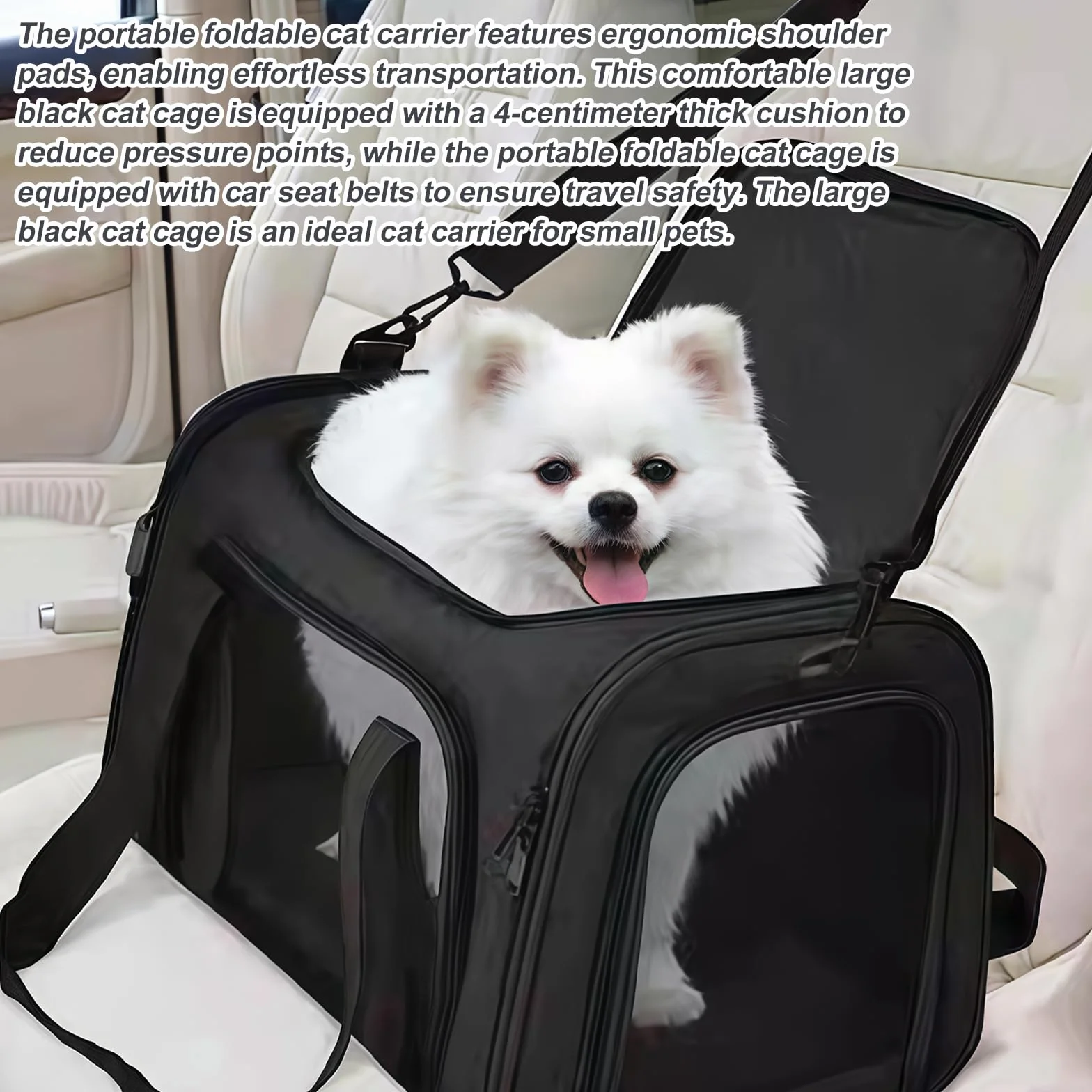 Pliant Sac de Transport pour Chat Noir Portable Voyage Respirant Petit Animal