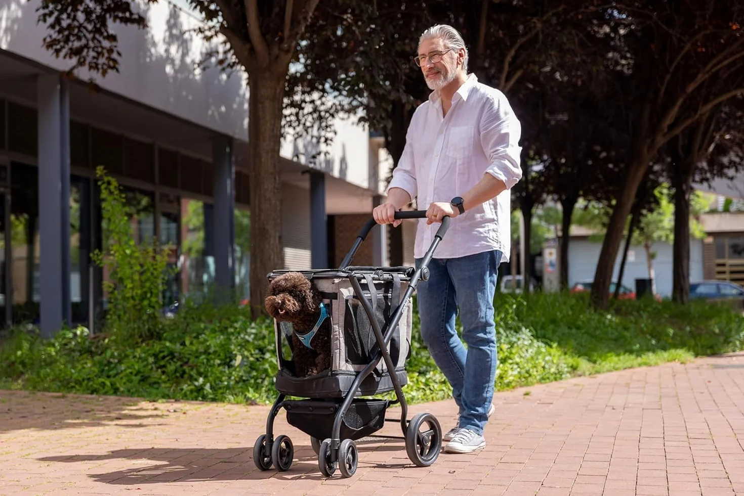 Carlett Chariot pour Animaux 3 en 1, Roues Pivotantes 360°, Résistant à l'Eau, Transporteur Compatible Siège Auto