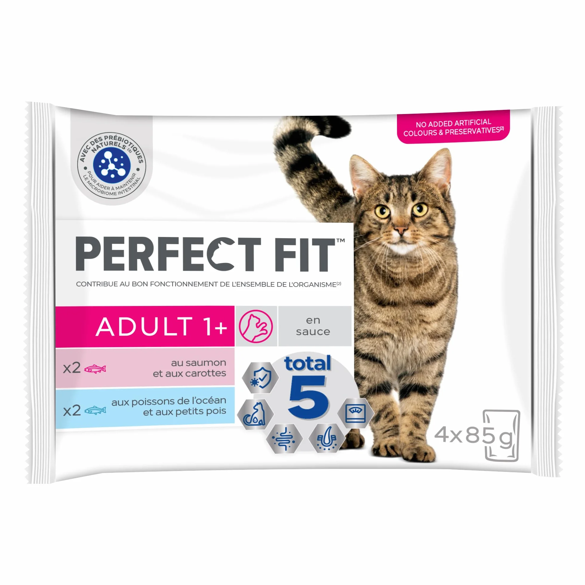PERFECT FIT Repas pour Chat Adulte Stérilisé 52 Sachets Fraîcheur Pâtée en Sauce au Saumon aux Poissons blancs Nourriture Complète
