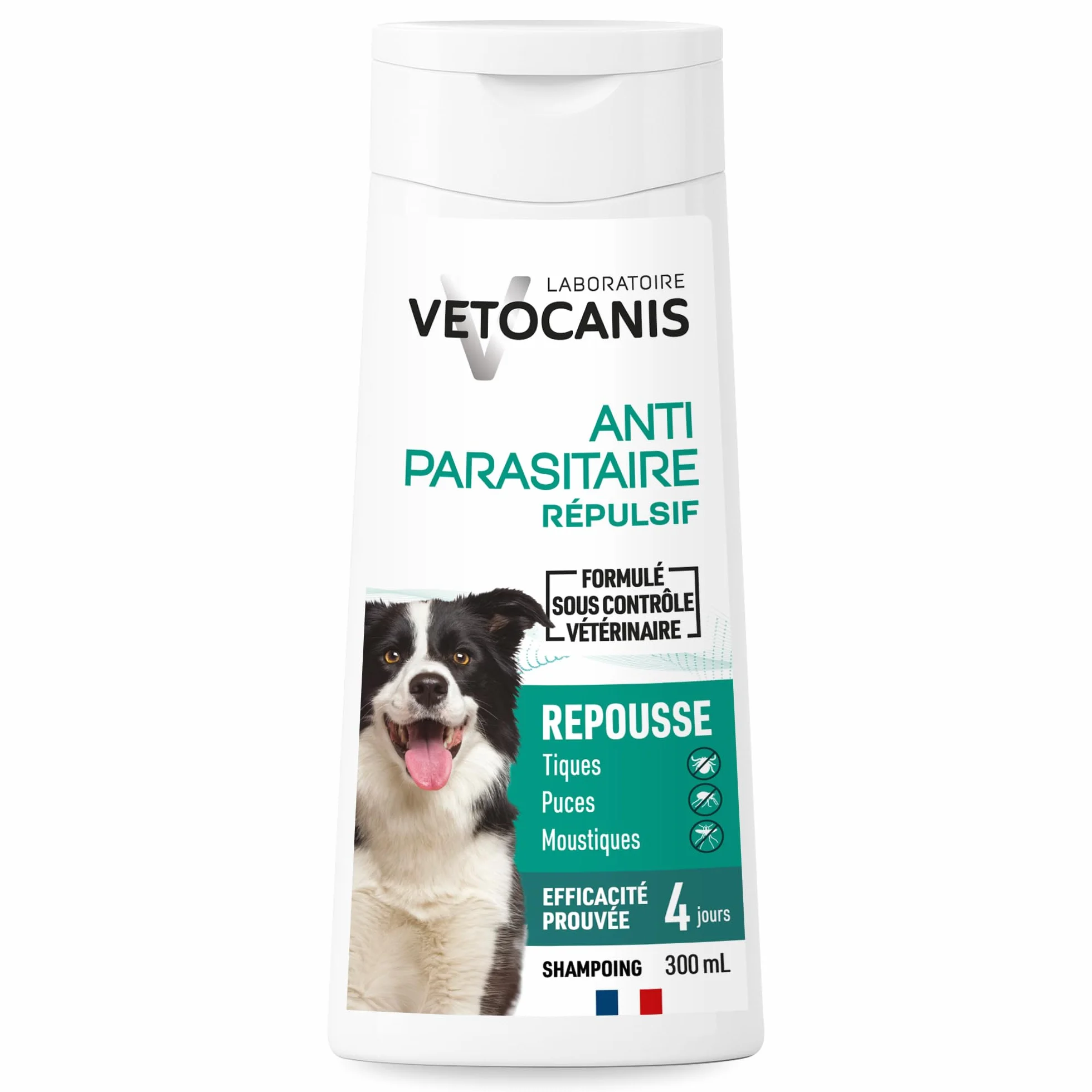 Vetocanis - Shampoing pour Chien - Anti-puces et Anti-tiques- Convient à tous types de Poils - A l'extrait de Plantes - Effet Répulsif - Sans Parabène ni Silicone - 300 ml