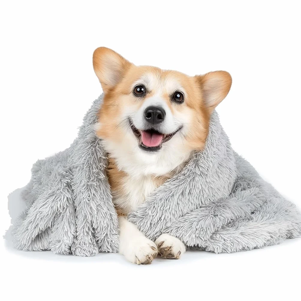 Fausse Fourrure Couverture Animaux Double Face Lavable Chaude Douillette Gris 56×36 cm