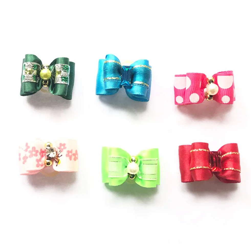 Lot de 50 nœuds en poils d'animaux avec bande en caoutchouc pour petits chiens Yorkshire, couleurs assorties