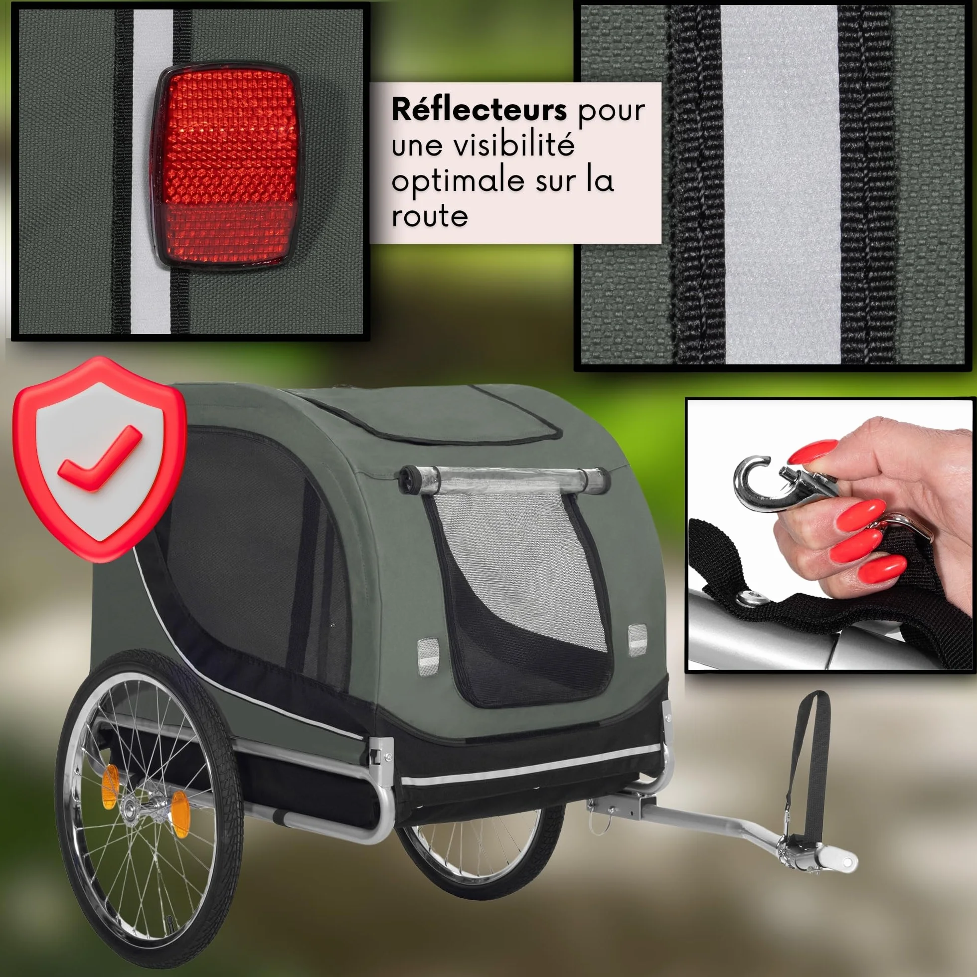 SPRINGOS Remorque de vélo pour chiens jusqu'à 40 kg avec drapeau