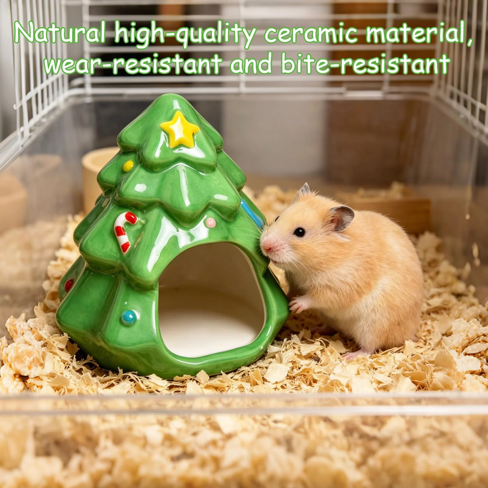 Céramique Maison Cochon d'Inde Vert Maison Hamster en Forme d'arbre Cachettes Convient Aux Hamsters Nains Cochons d'Inde Gerbilles Souris et Autres Petits Animaux de Compagnie