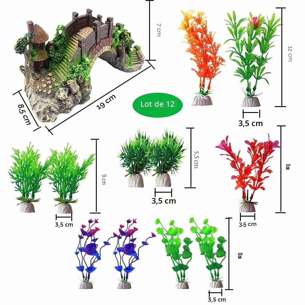Décoration aquarium plantes résine pont arc lot 12 plastique pavillon décoratif