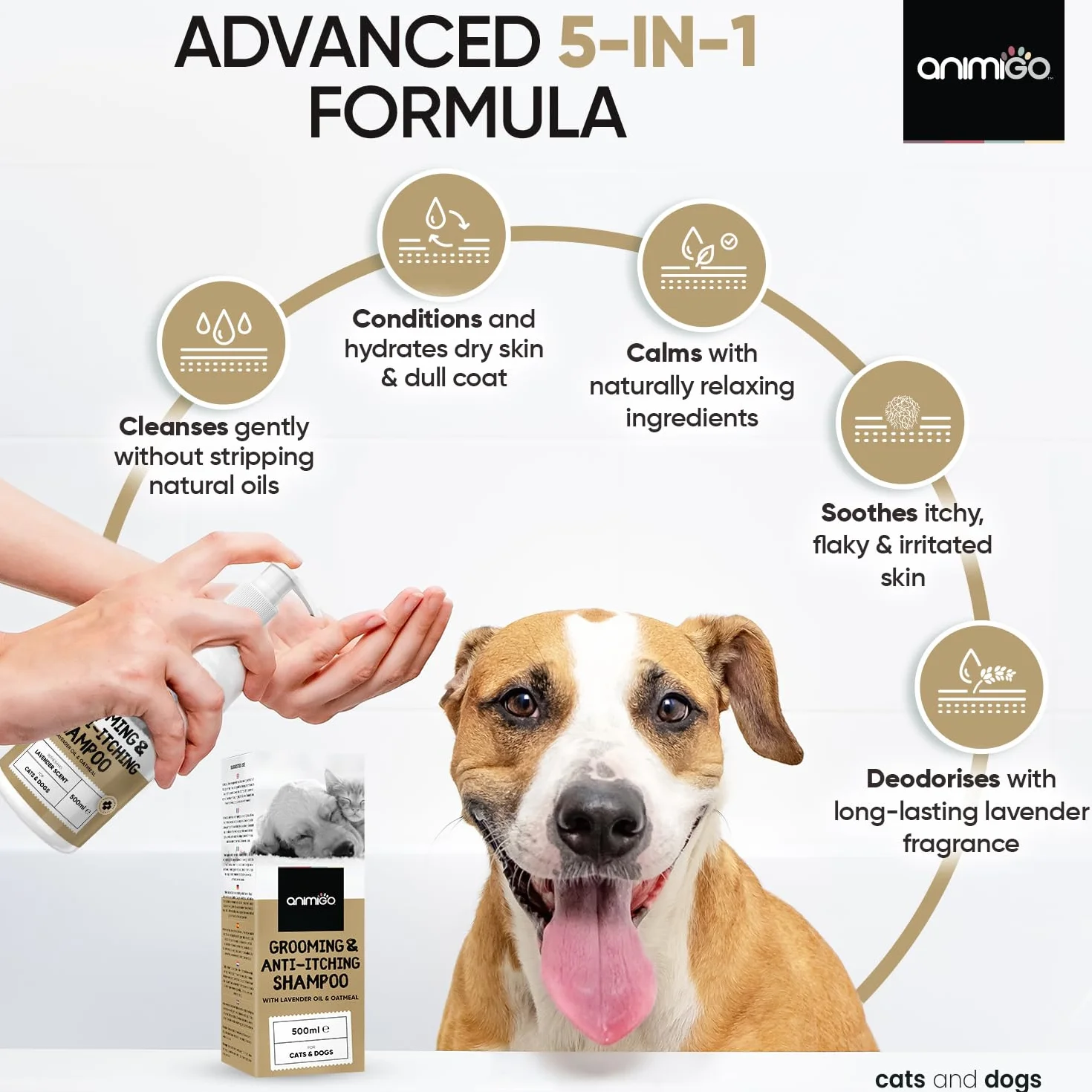 Shampooing Chien Anti Démangeaison 500 ML - Shampoing pour Chien & Chat Naturel - Aloe Vera, Huile De Lavande, Avoine - Shampoing Hydratant Peau, Élimine Les Mauvaises Odeurs, Nettoie & Apaise