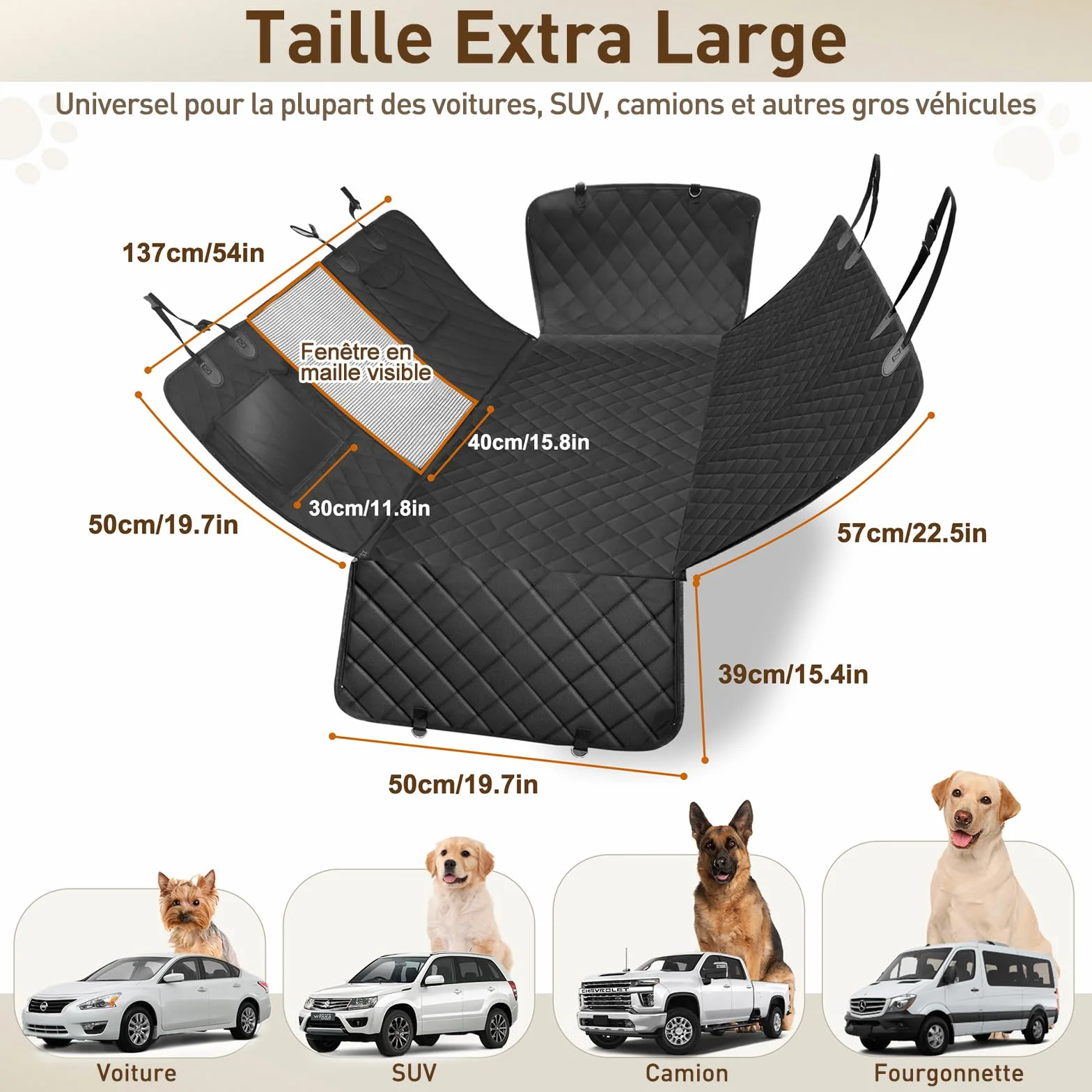 Gimars Housse Voiture Chien Imperméable Antidérapante 157x137cm Universel Protection Siège Transport