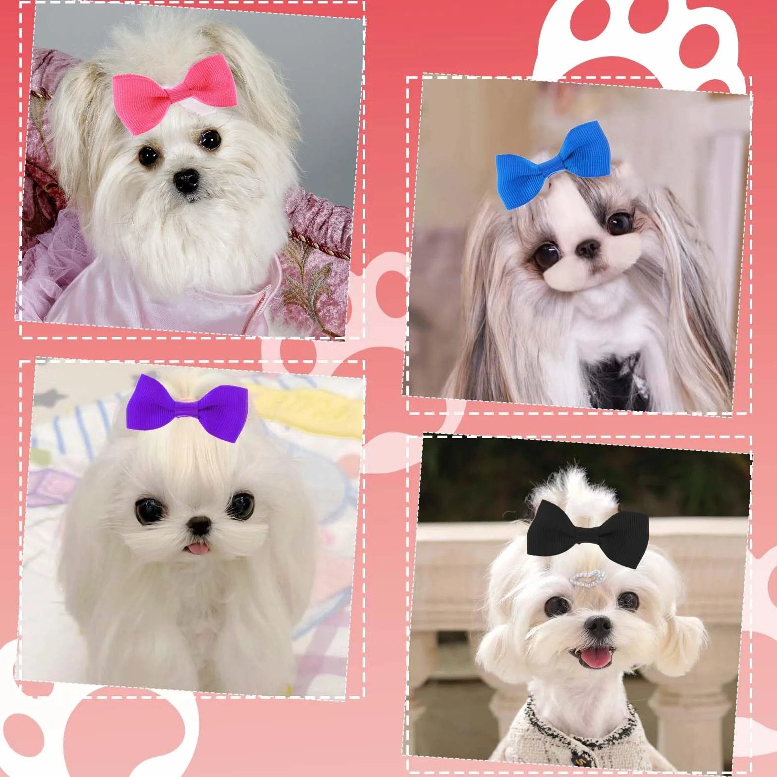 Lot de 40 nœuds pour chiots avec clips, bandes en caoutchouc, barrettes multicolores 5,6 cm, accessoires pour poils d'animaux
