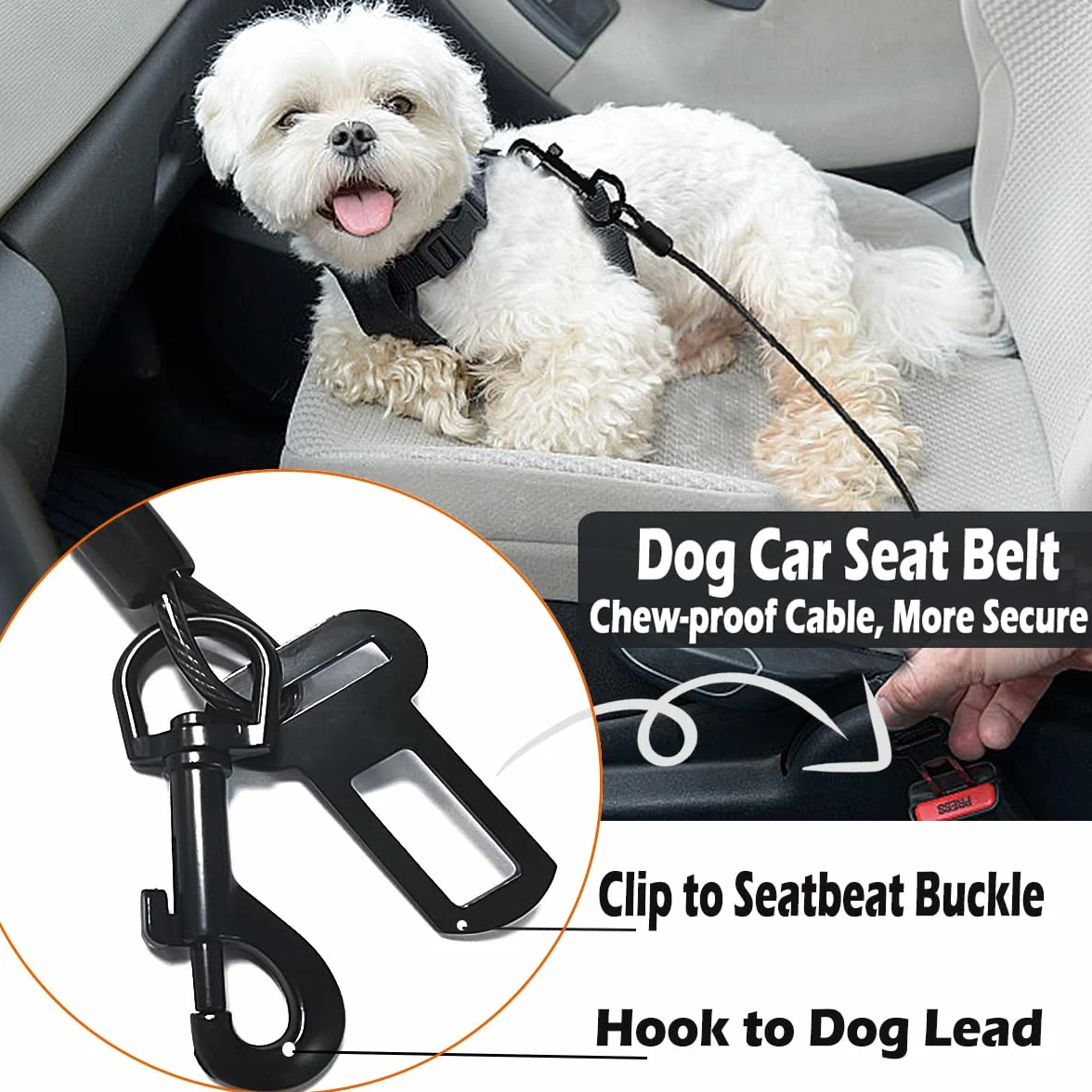Lot de 2 Ceintures de sécurité pour Chien, câble en Acier résistant à la Mastication, Harnais de Voiture pour Chien, Laisse de câble de chaîne pour Chien, Harnais de véhicule, 70 cm