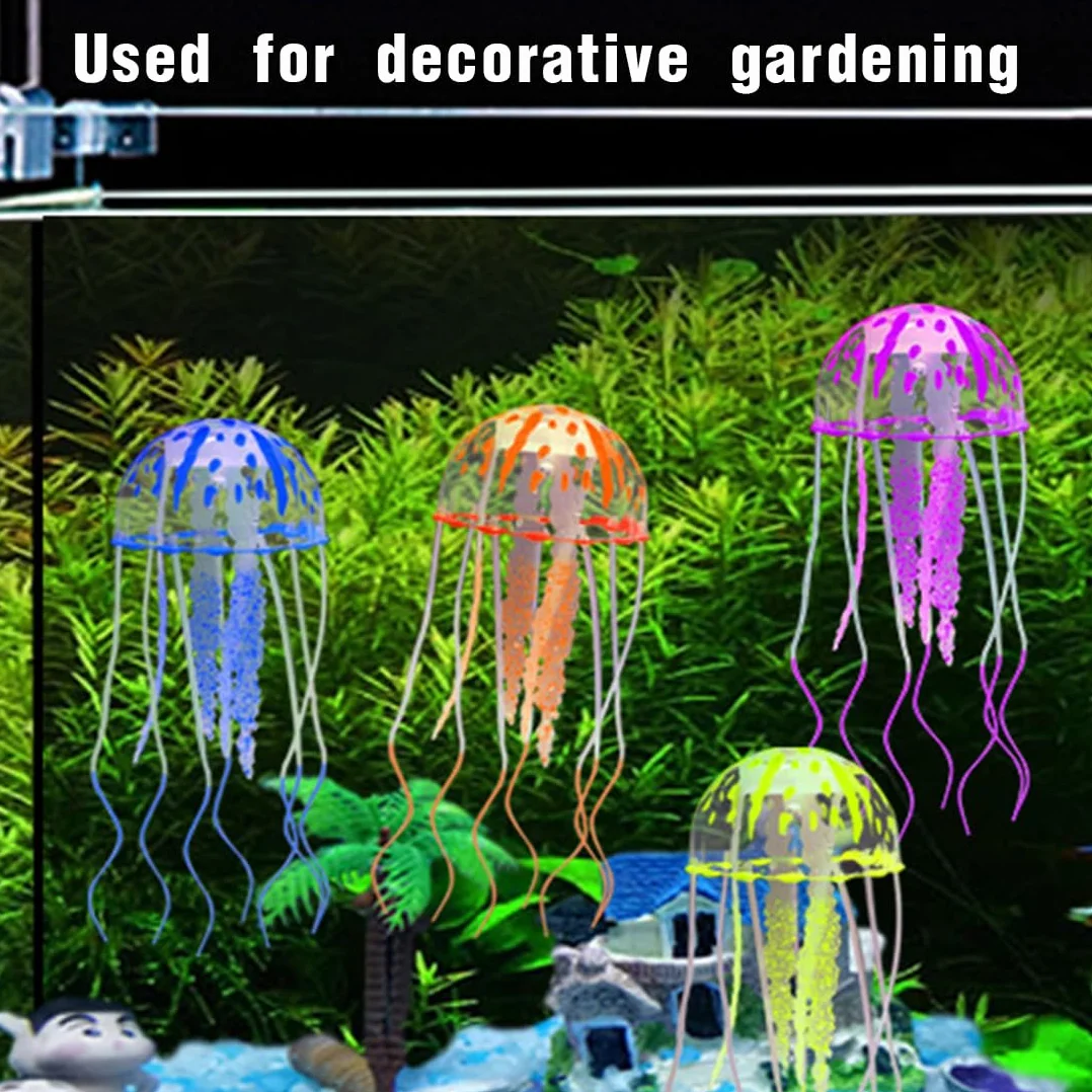 Méduses Artificielles Lumineuses pour Aquarium 4 pièces Silicone Fluorescent Décoration