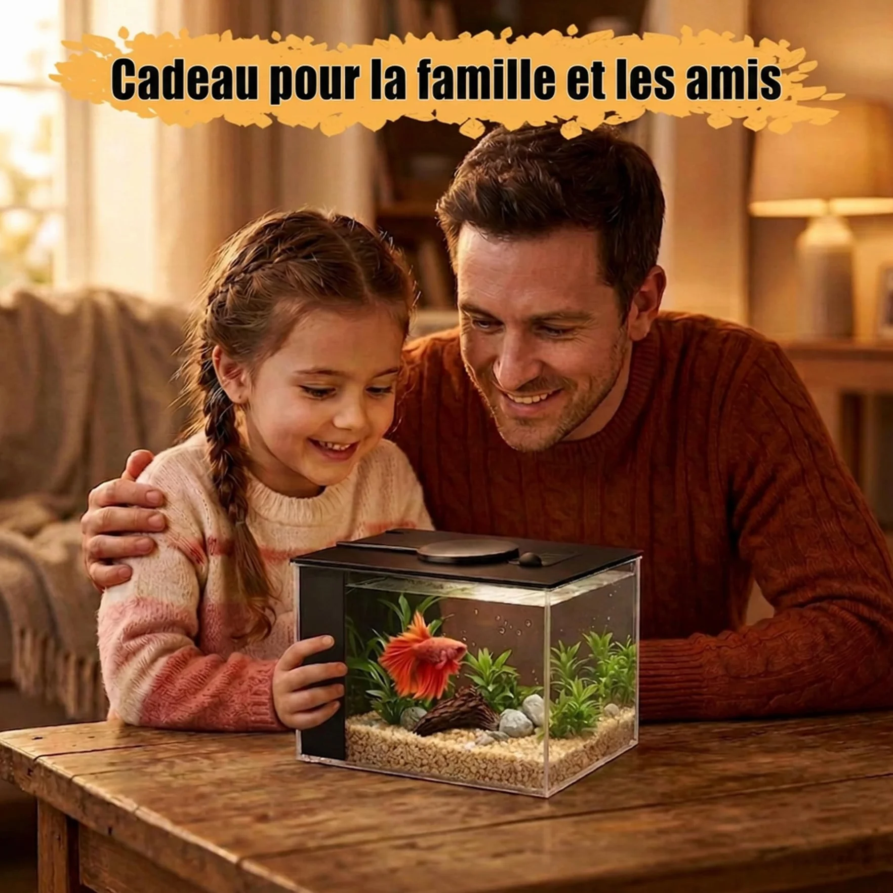 Petit Aquarium Complet 3,7L en Acrylique avec Pompe de Filtration et éclairage LED pour Betta, Crevettes, Plantes (Noir)