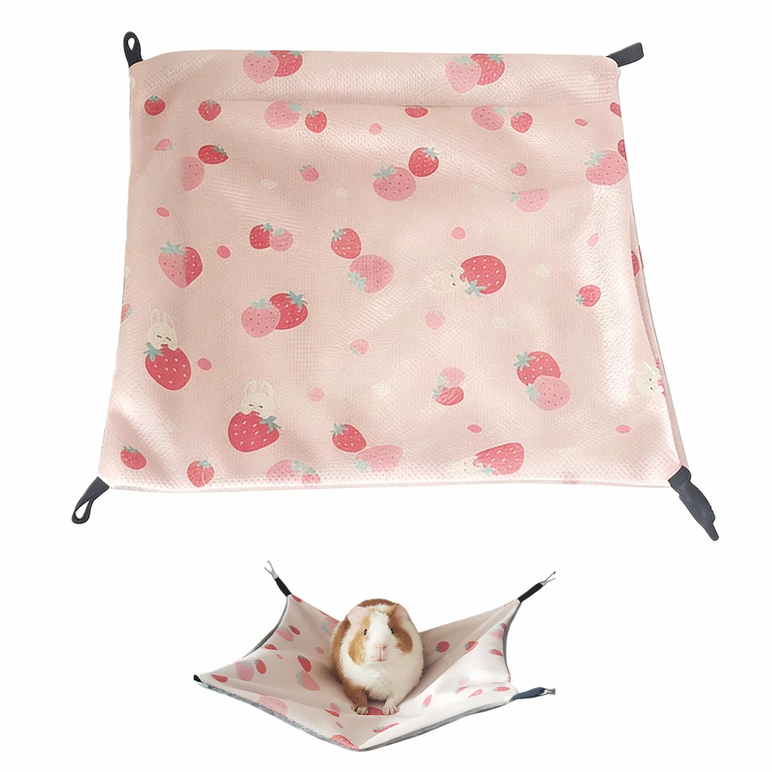 Hamac Cochon d’Inde Soie glacée 34 x 34 cm Hamac Rongeur Ajustable Cage Furet hamac Rongeur Ajustable Double Face Cage cabane balançoire fraîche été pour Lapin Hamster Chinchilla