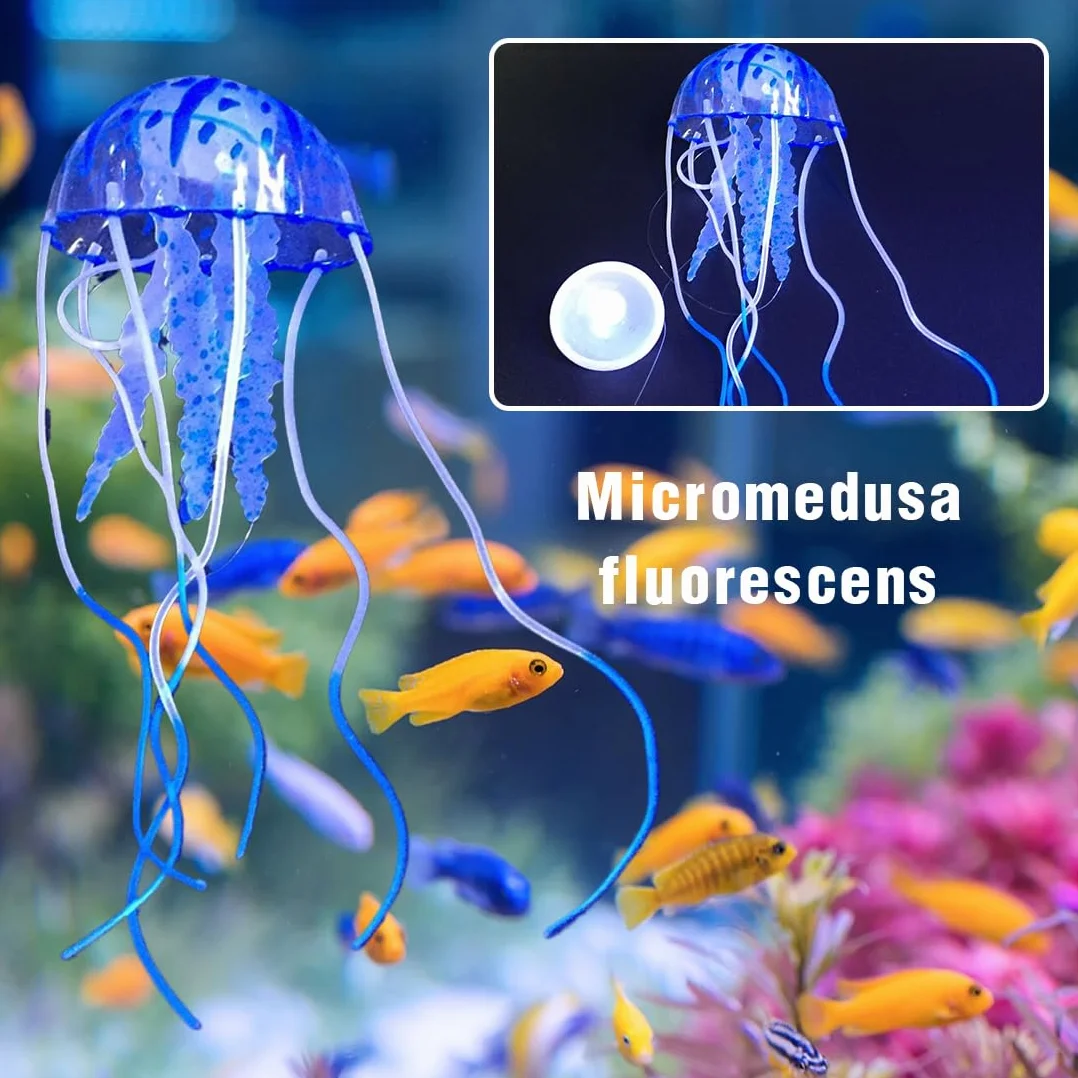 Méduses Artificielles Lumineuses pour Aquarium 4 pièces Silicone Fluorescent Décoration