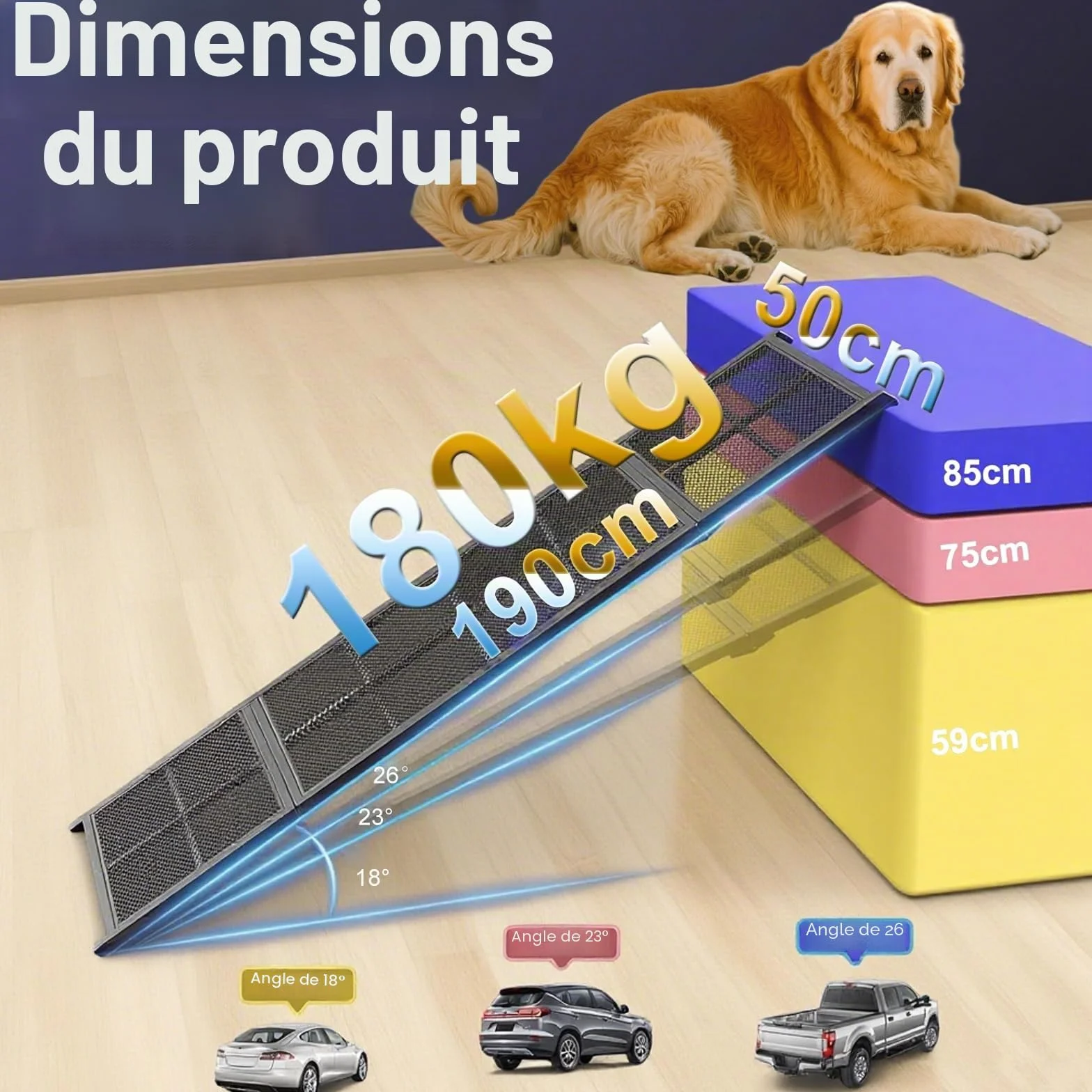 Rampe d'escalier pliable extra longue pour voitures, 190 cm, rampe d'escalier portable pour chien jusqu'à 180 kg, escalier pliable pour chiens de grande race, monter dans une voiture, un SUV, un