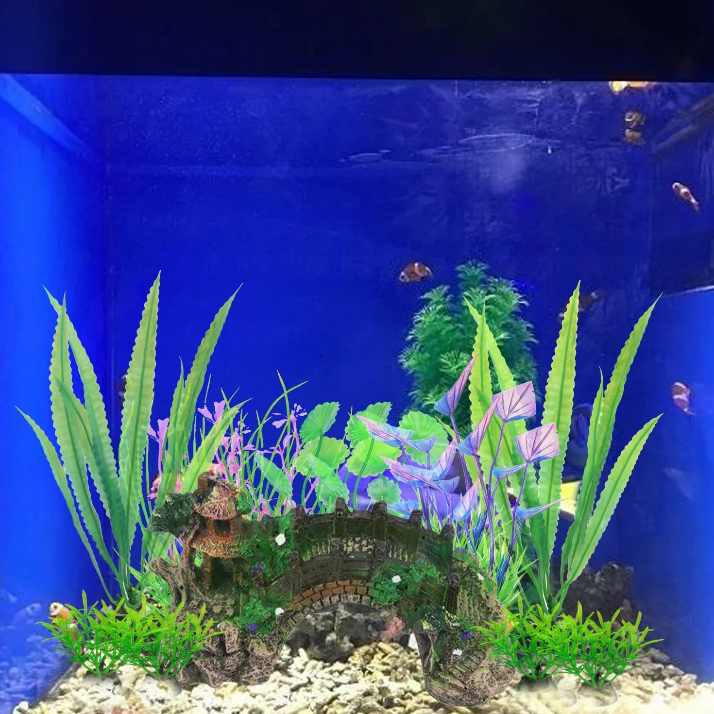 Aquarium Plantes Artificielles 13 Pièces Plastique Décoration Résine Pont pour Fish Tank