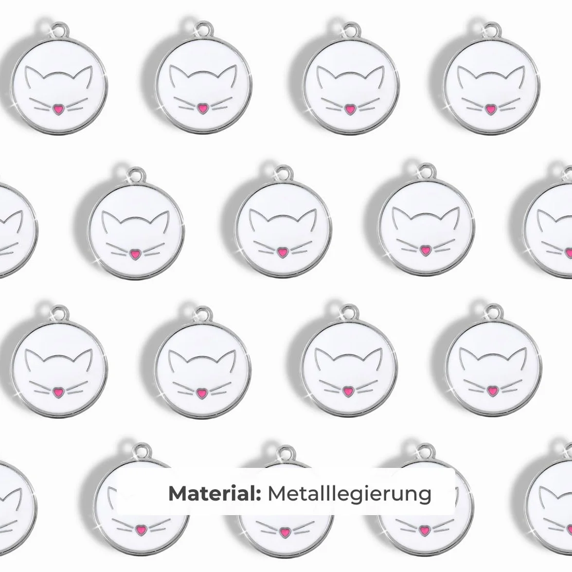 Médaille Chat Personnalisée Avec Gravure Pour Tous Les Âges - En Forme de Tête de Chat (Blanc)