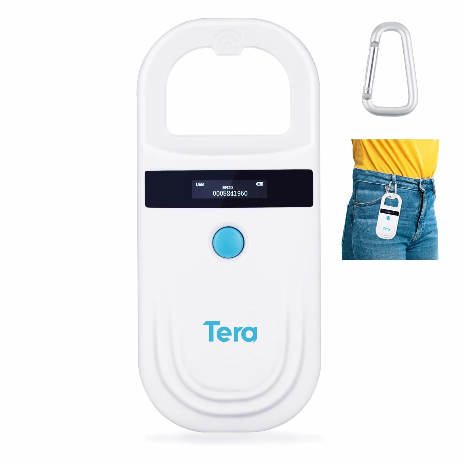 Tera Porte Adresse pour Animaux Lecteur de Puce pour Animaux Scanner RFID Portable Animal puce ID Scanner avec écran OLED Rechargeable avec Boucle D