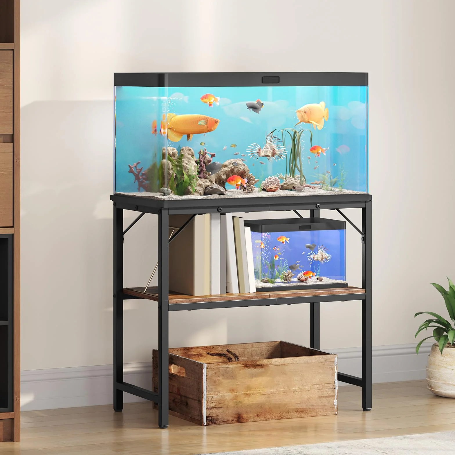 MAHANCRIS Support pour aquarium 30 gallons avec étagères 2 niveaux 76,2 cm L x 30 cm P