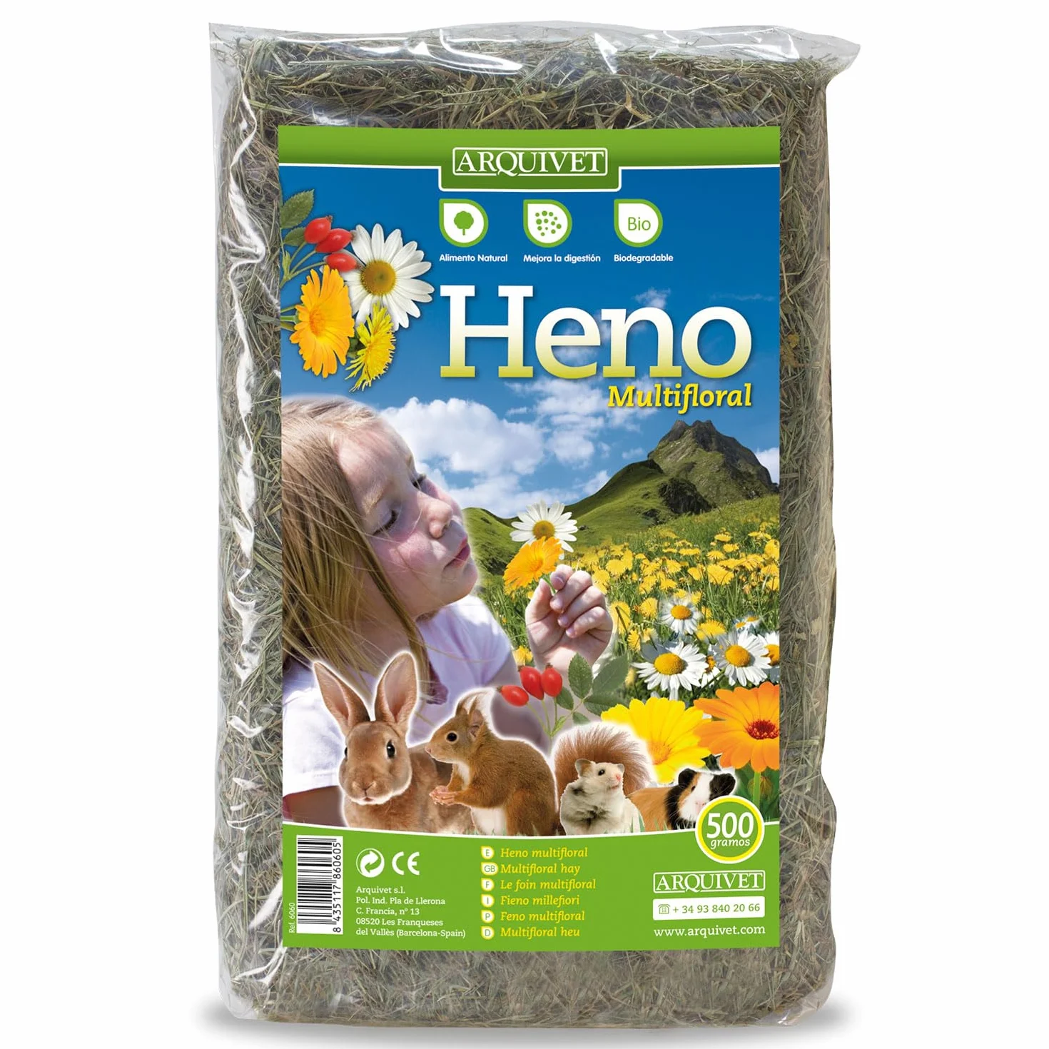 ARQUIVET Foin multifloral pour rongeurs 500 gr - herbe de rongeur - complément radental