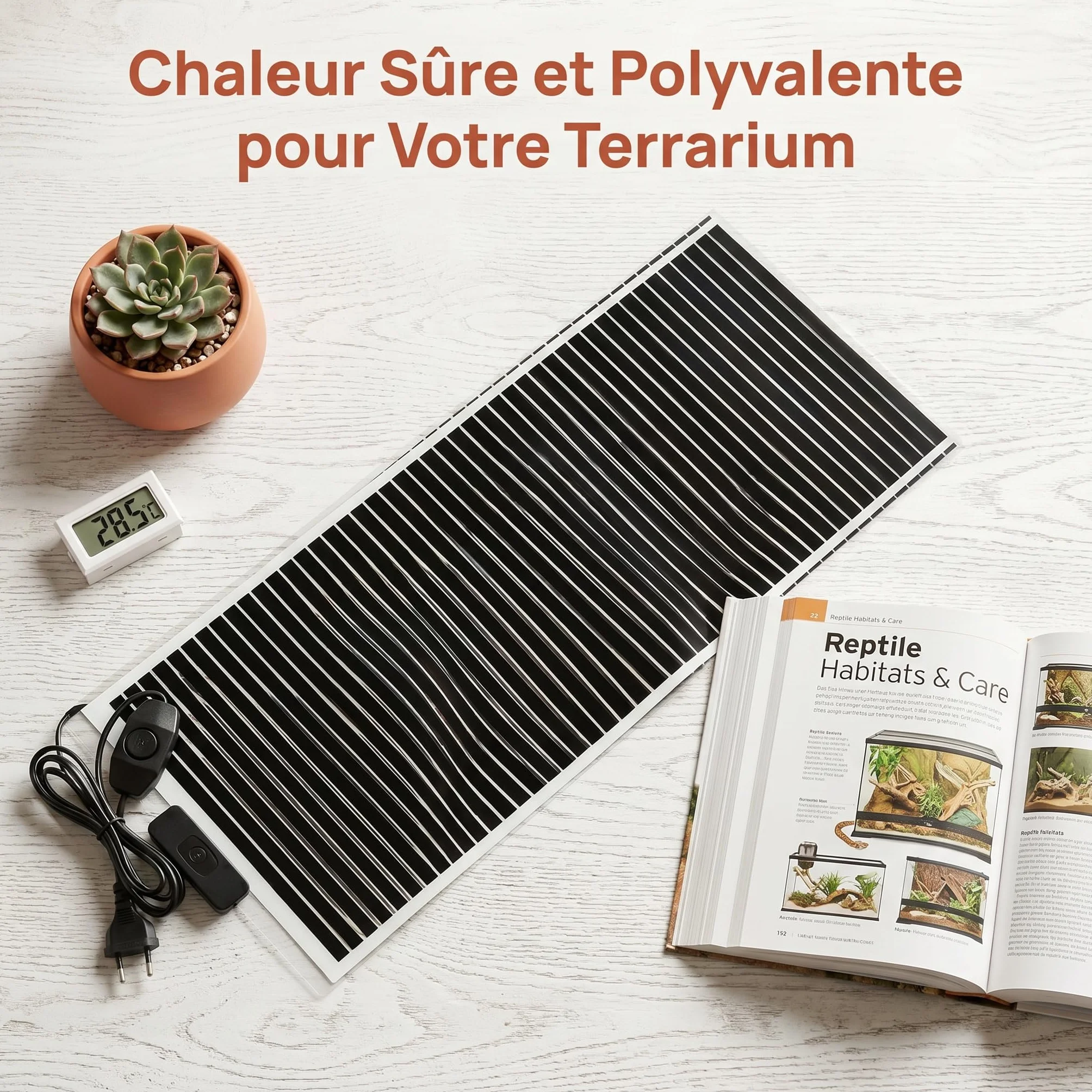 Tapis Chauffant pour Terrarium 45W avec Thermostat Réglable 31,44 x 11,12 x 0,04inch