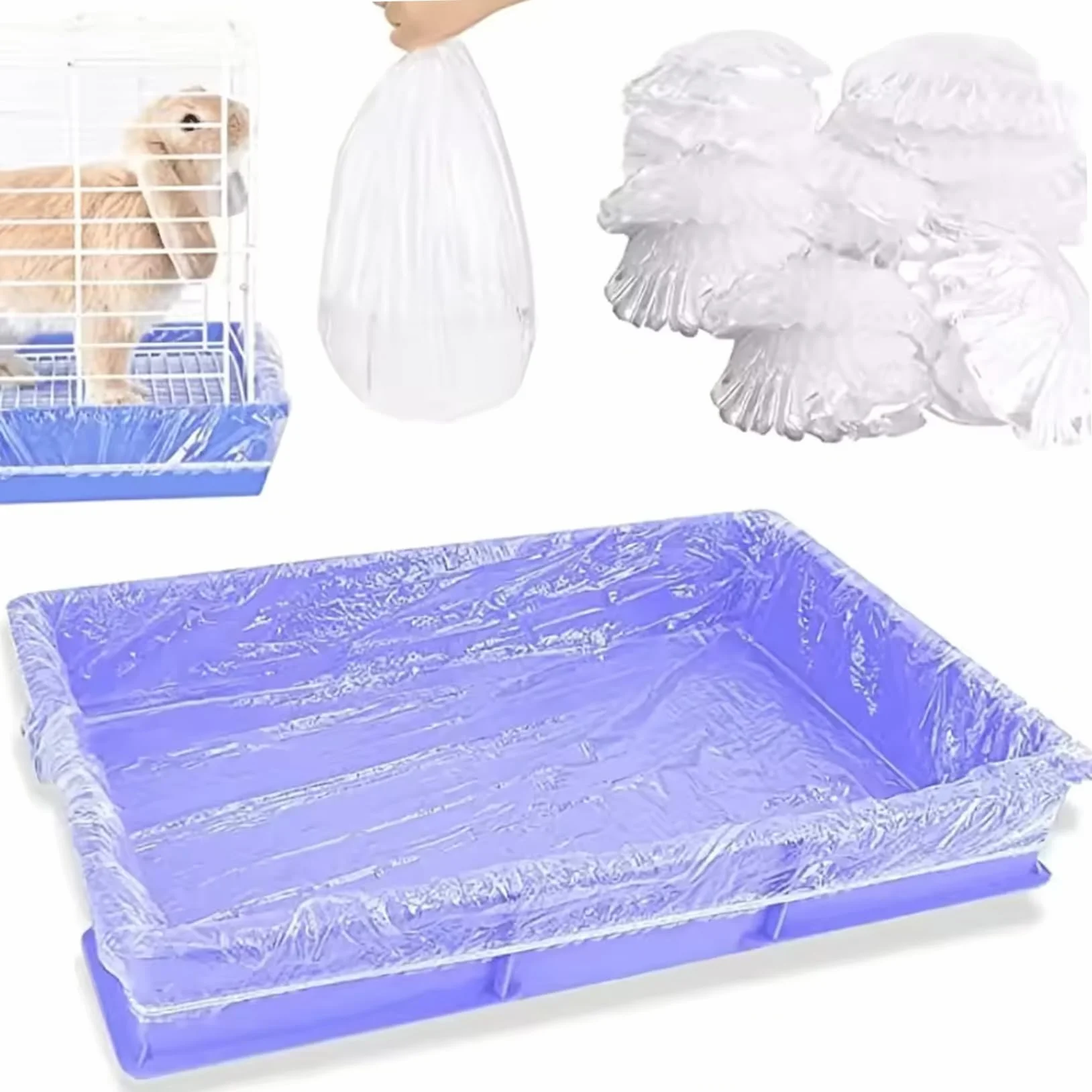Lot de 100 Doublures de Cage pour Lapin Jetables en Plastique Transparent Anti-Fuite