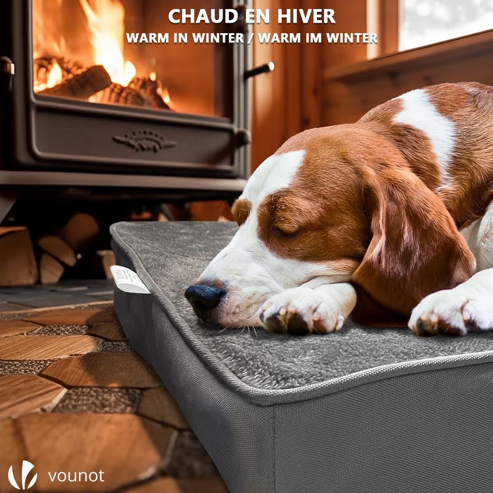 vounot® Coussin pour Chien Dehoussable en Mousse avec Tapis Refraichissant 2 en 1 Matelas Lit Lavable et Tapis de Refroidissement Panier Grande Taille 76x51x9cm