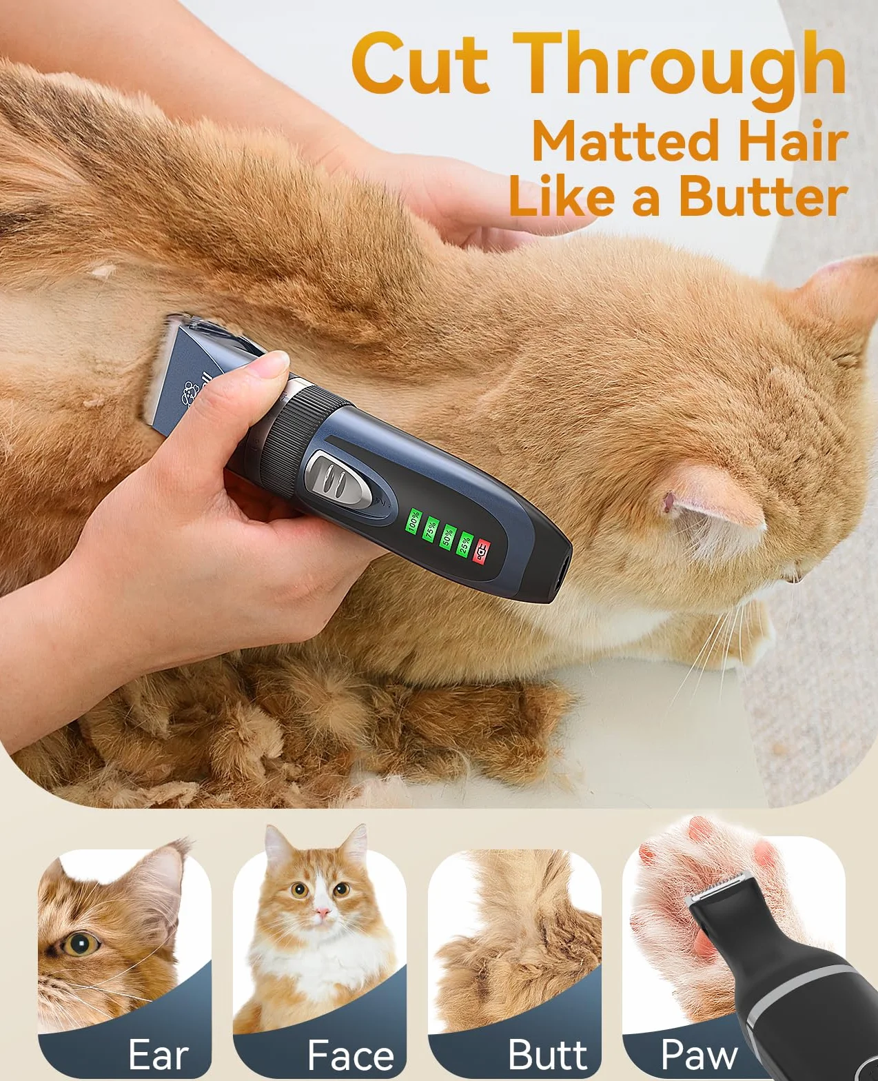 Oneisall Tondeuse pour chien 2 en 1 sans fil faible bruit toilettage pattes