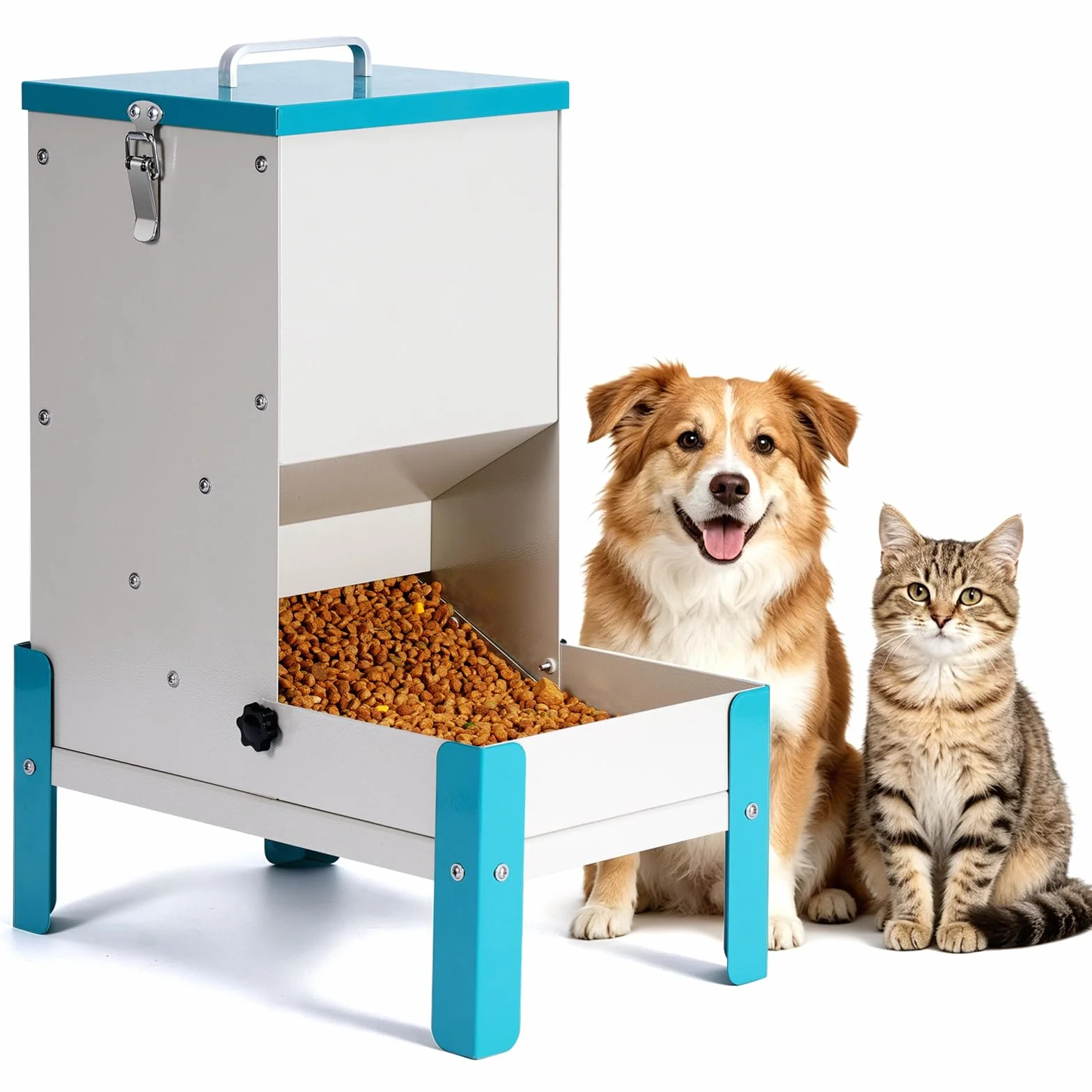 Distributeur Croquettes Chat Automatique 10L Gamelle Surélevée pour Chien Mangeoire Secs Métal Amovible