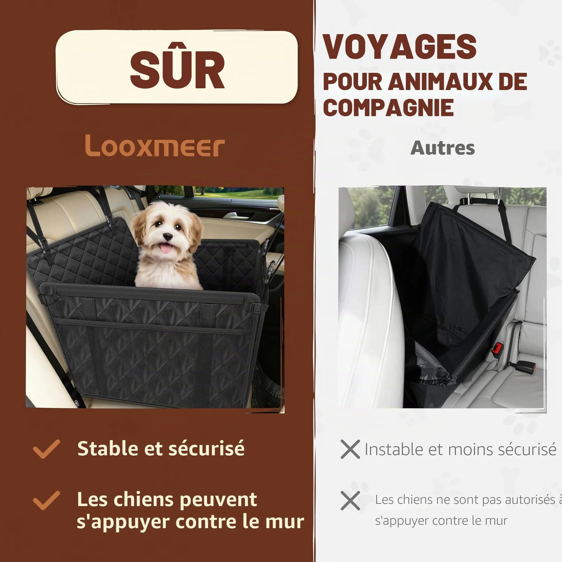 Siège Auto Chien Extra Stable Waterproof Transport Voiture Arrière avec 8 Tiges Jusqu'à 26 kg