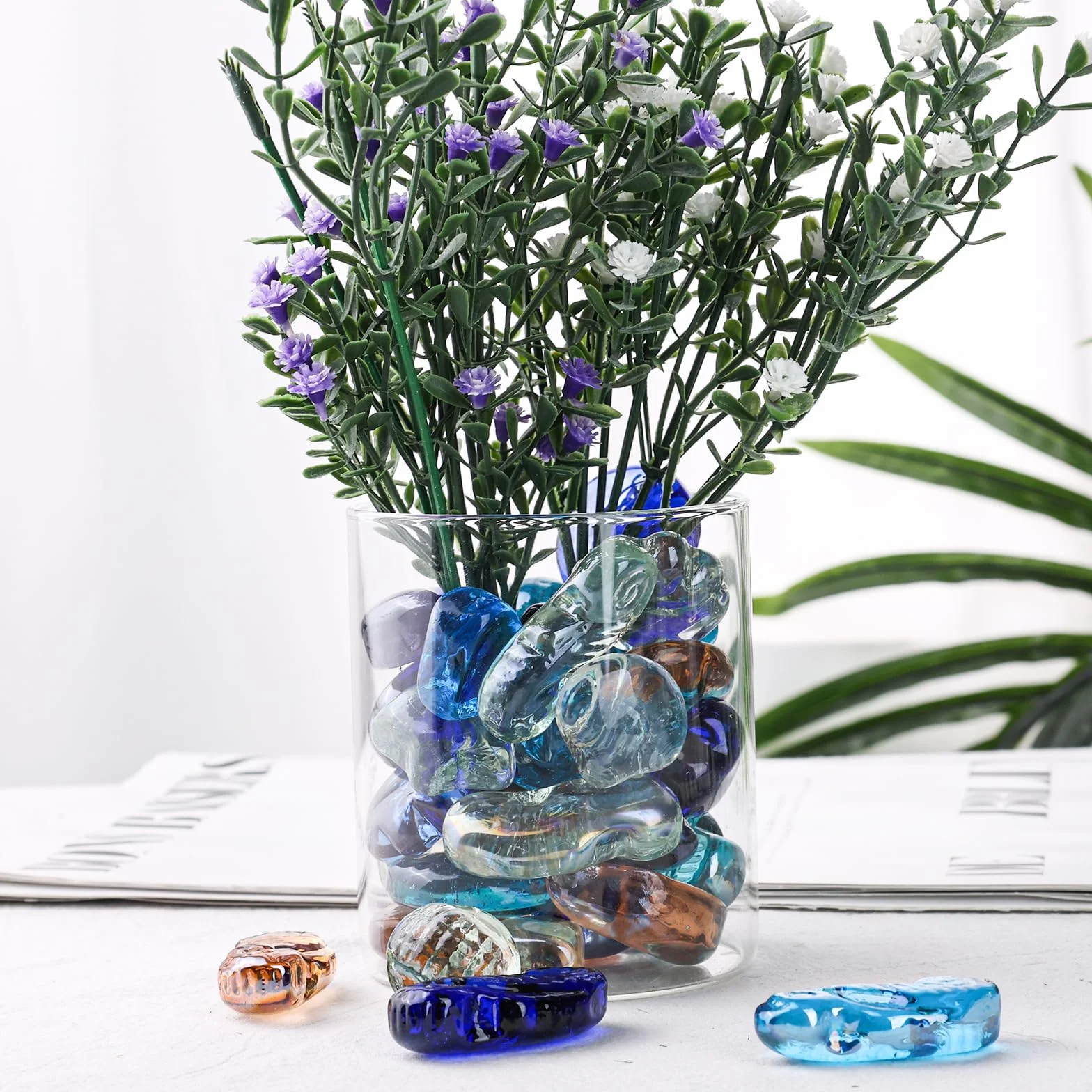 Pierres de Verre Colorées 910 g, Galets Décoratifs pour Vases Plantes Mariages Aquariums