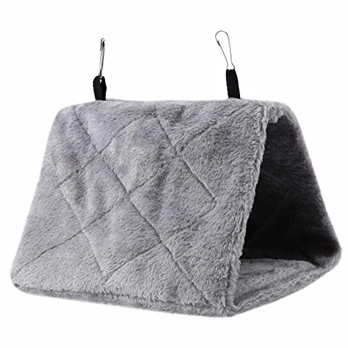 Hamac Perroquet Nid d'Oiseau Chaud Doux en Peluche Suspendu Cage Tente pour Oiseaux Hiver Lit Coton Gris