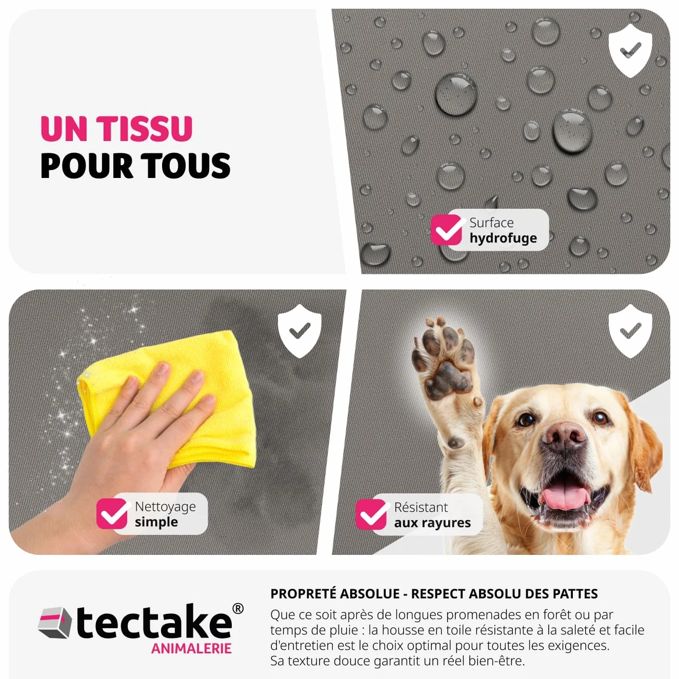 Tectake Siège Auto pour Chien Panier Déhoussable Imperméable Protection Voiture Avant Arrière Ceinture Lit Chien
