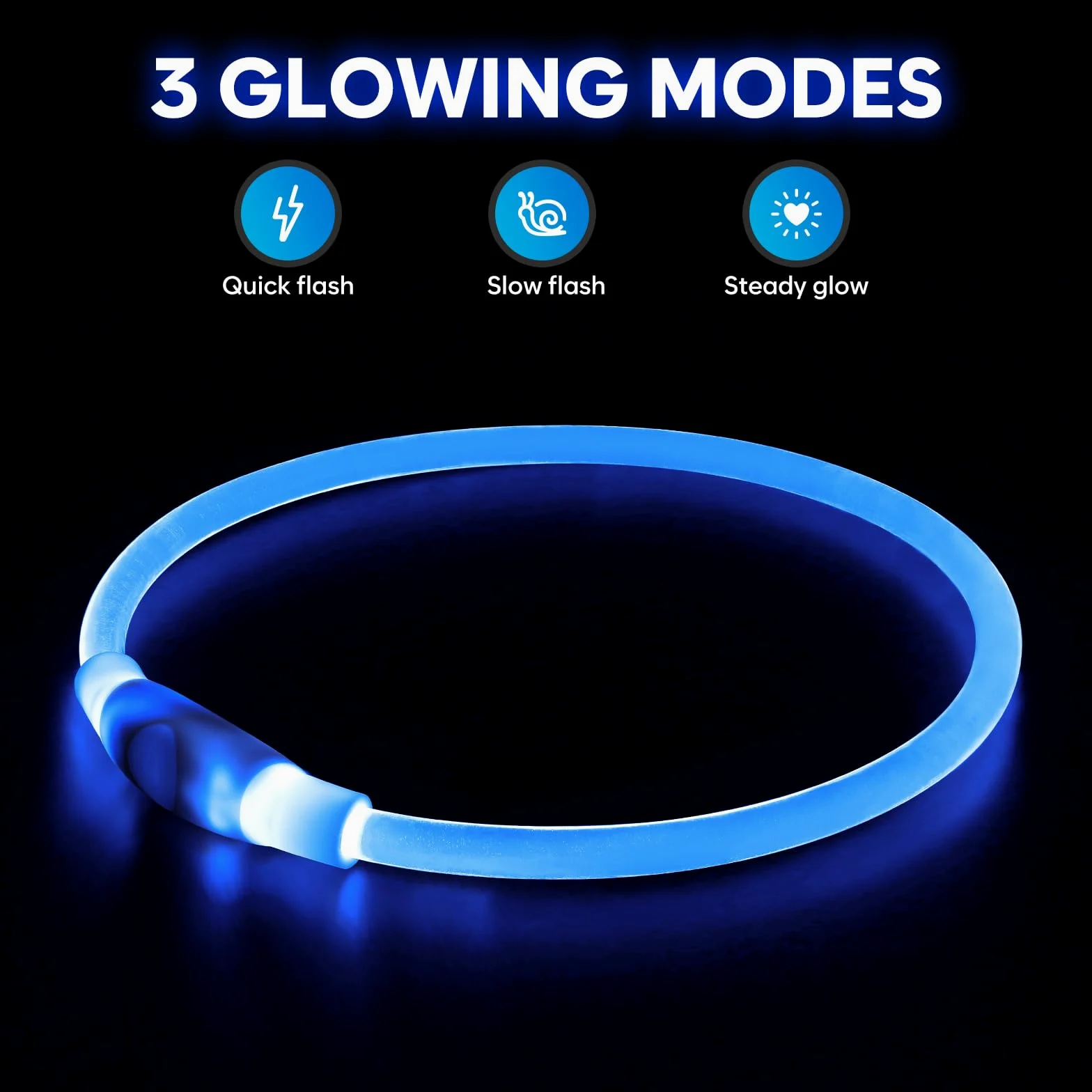 Collier de Chien LED Light Up Collier de Chien Rechargeable USB étanche, Bande de Chien de Nuit avec 3 Modes Lumineux, Rend Votre Chien Visible, sûr et vu (Black, s)