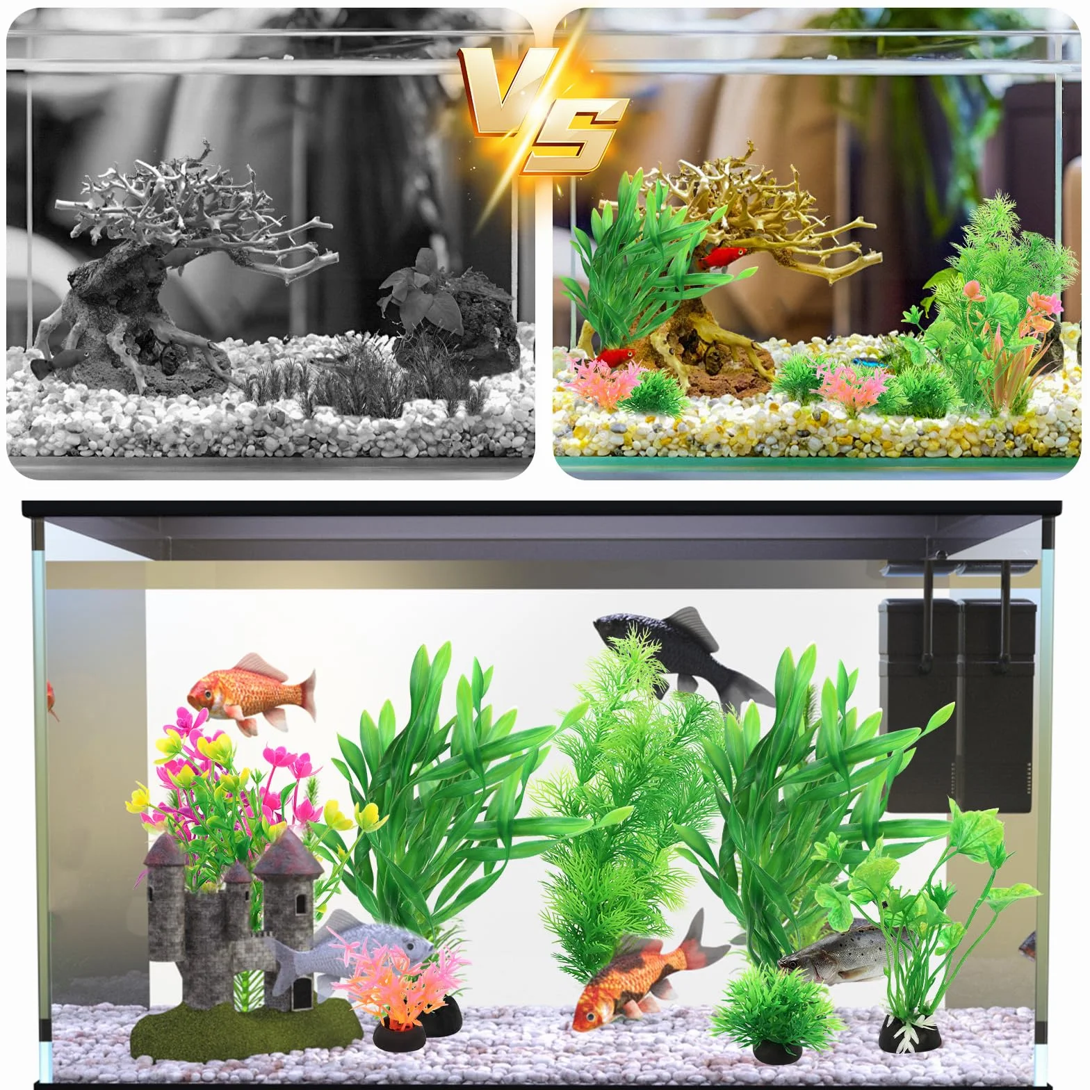 Aquarium Decoration Plante, 11 Pièces Vert Plantes Artificielle pour Aquarium et Terrarium
