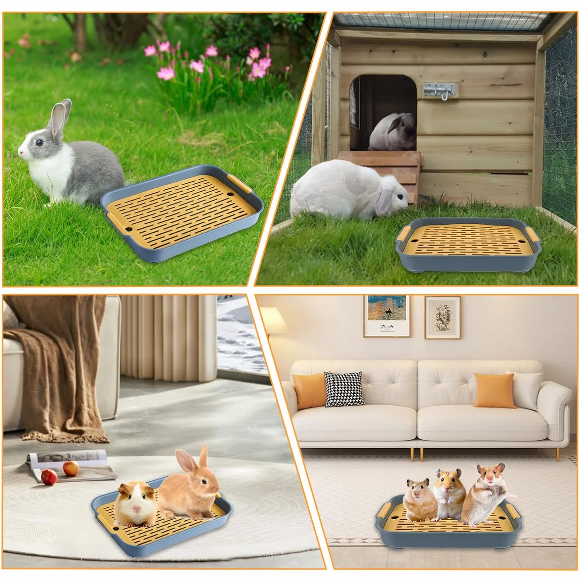 Bac Litière Rectangle pour Lapin, Hamster, Cochon d'Inde 27x18.5x4 cm Plateau avec Grille